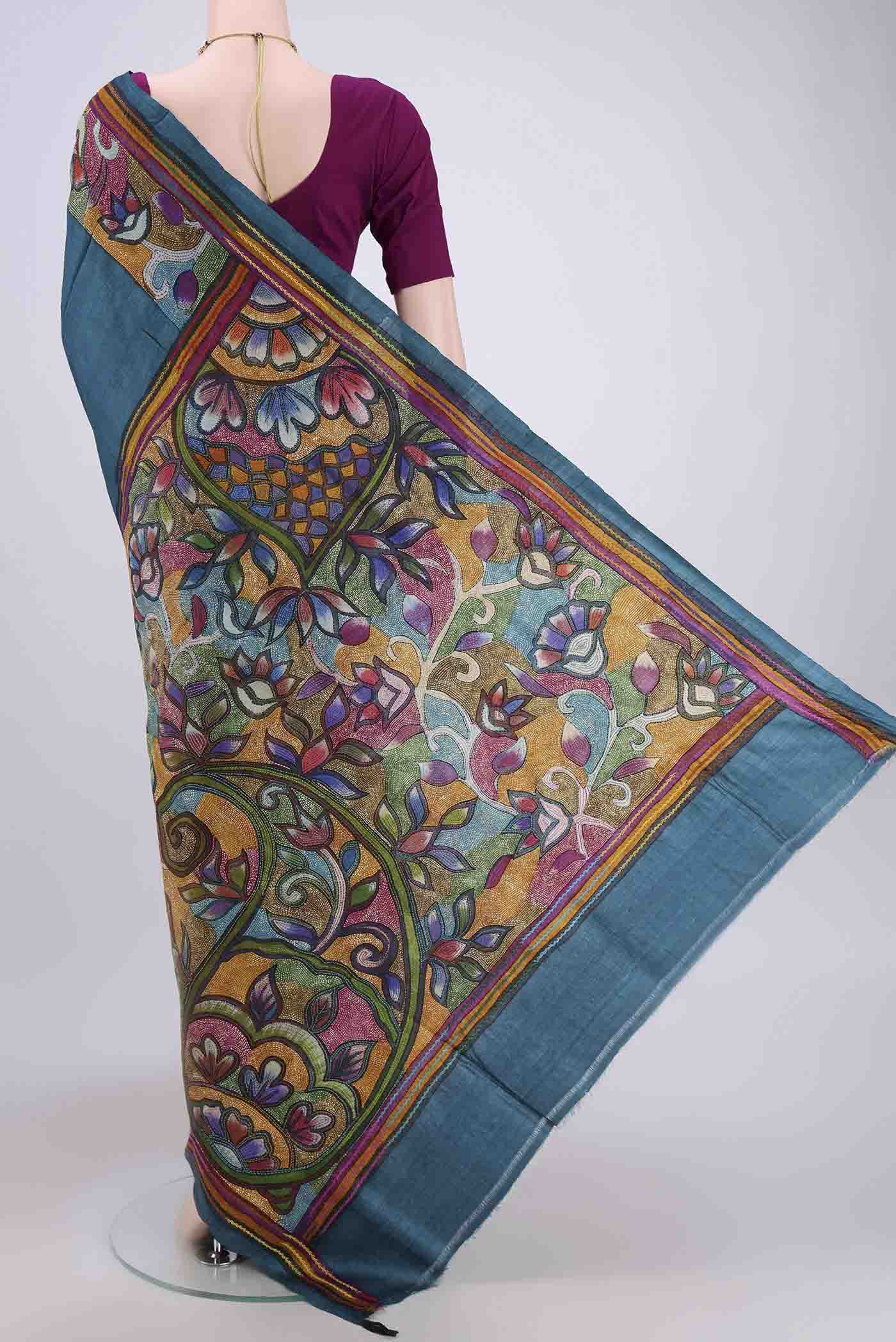 Blue Tussar Silk Saree - Image 3