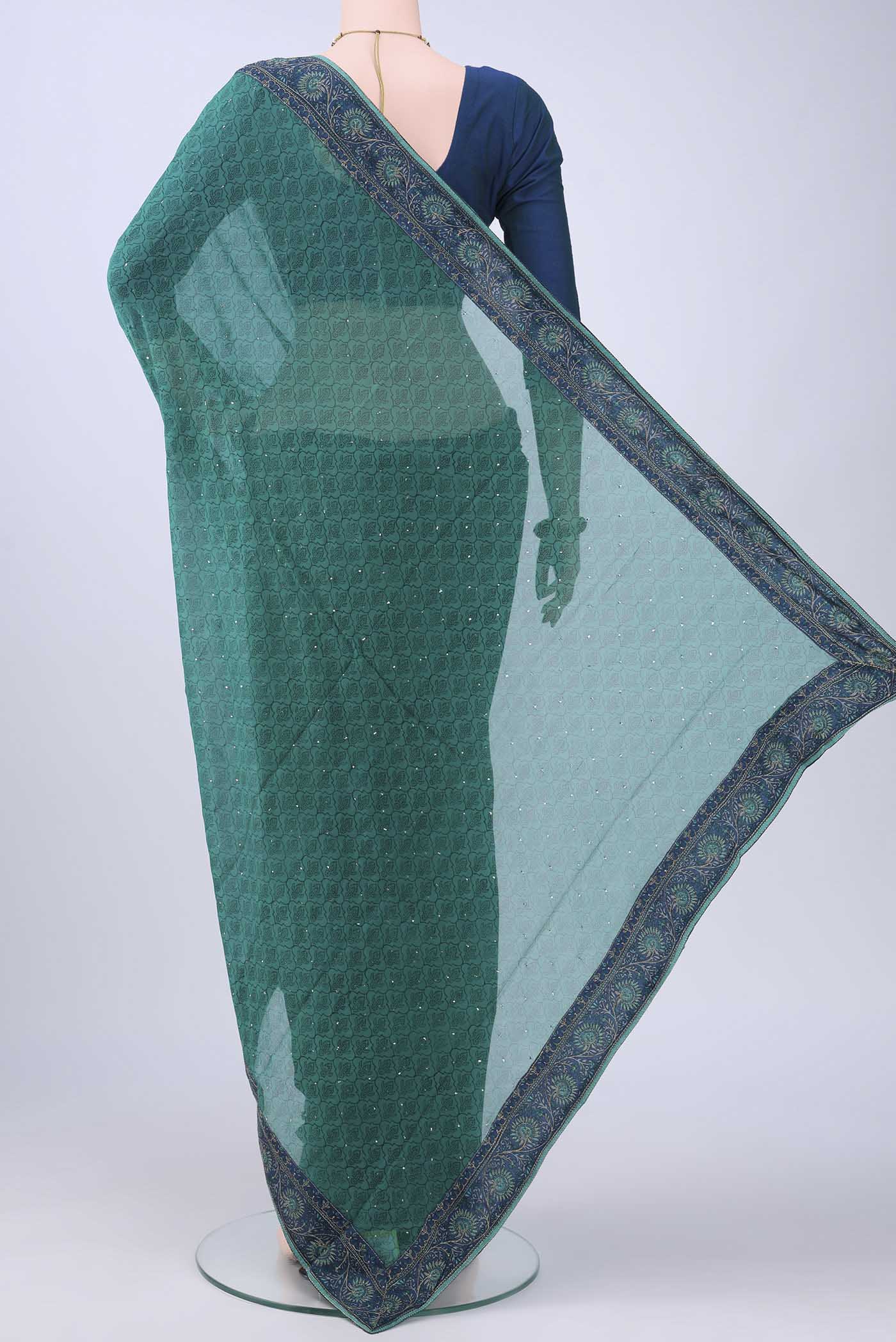 Sea Green Mysore Chiffon Saree - Image 3