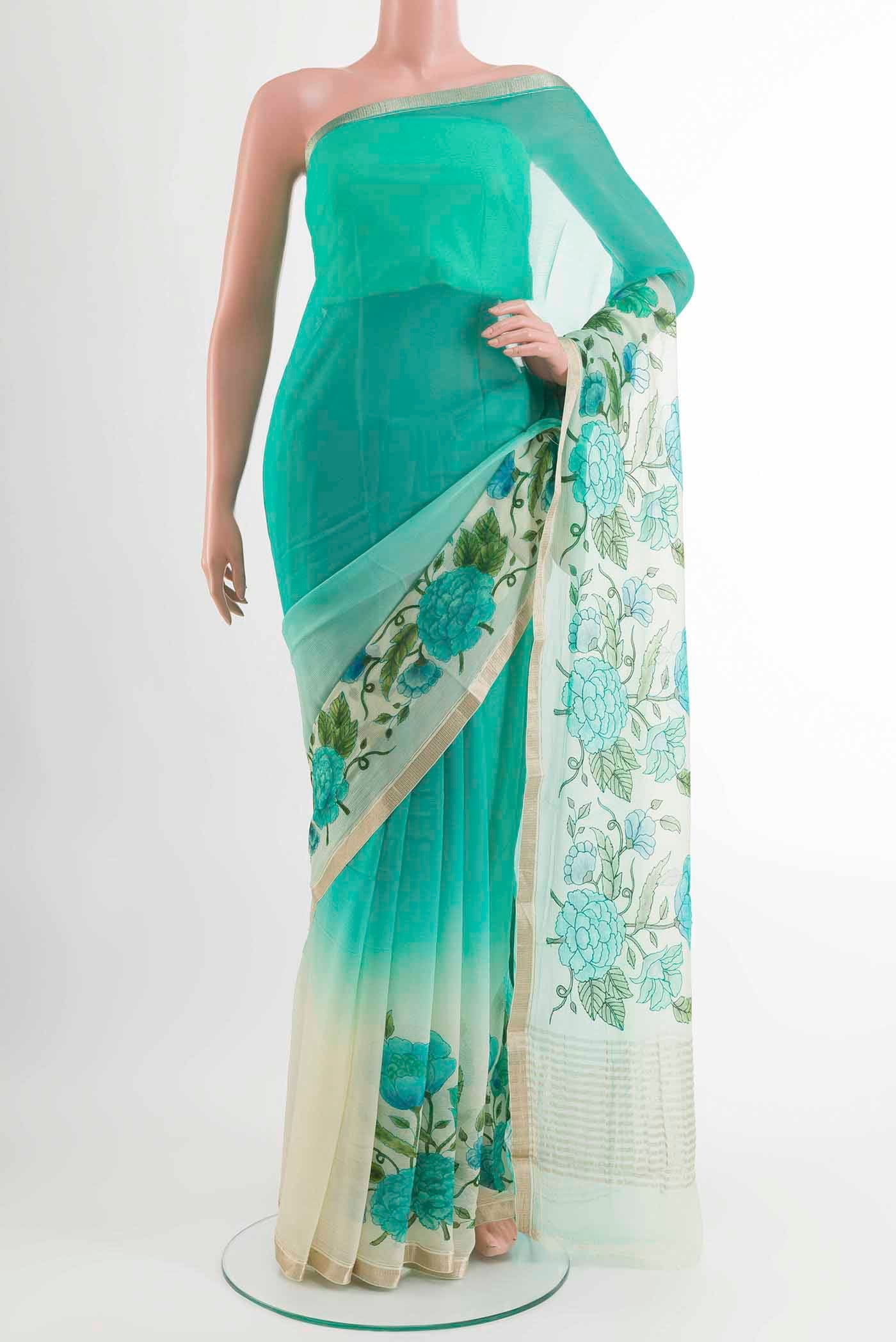 Sea Green Mysore Chiffon Saree