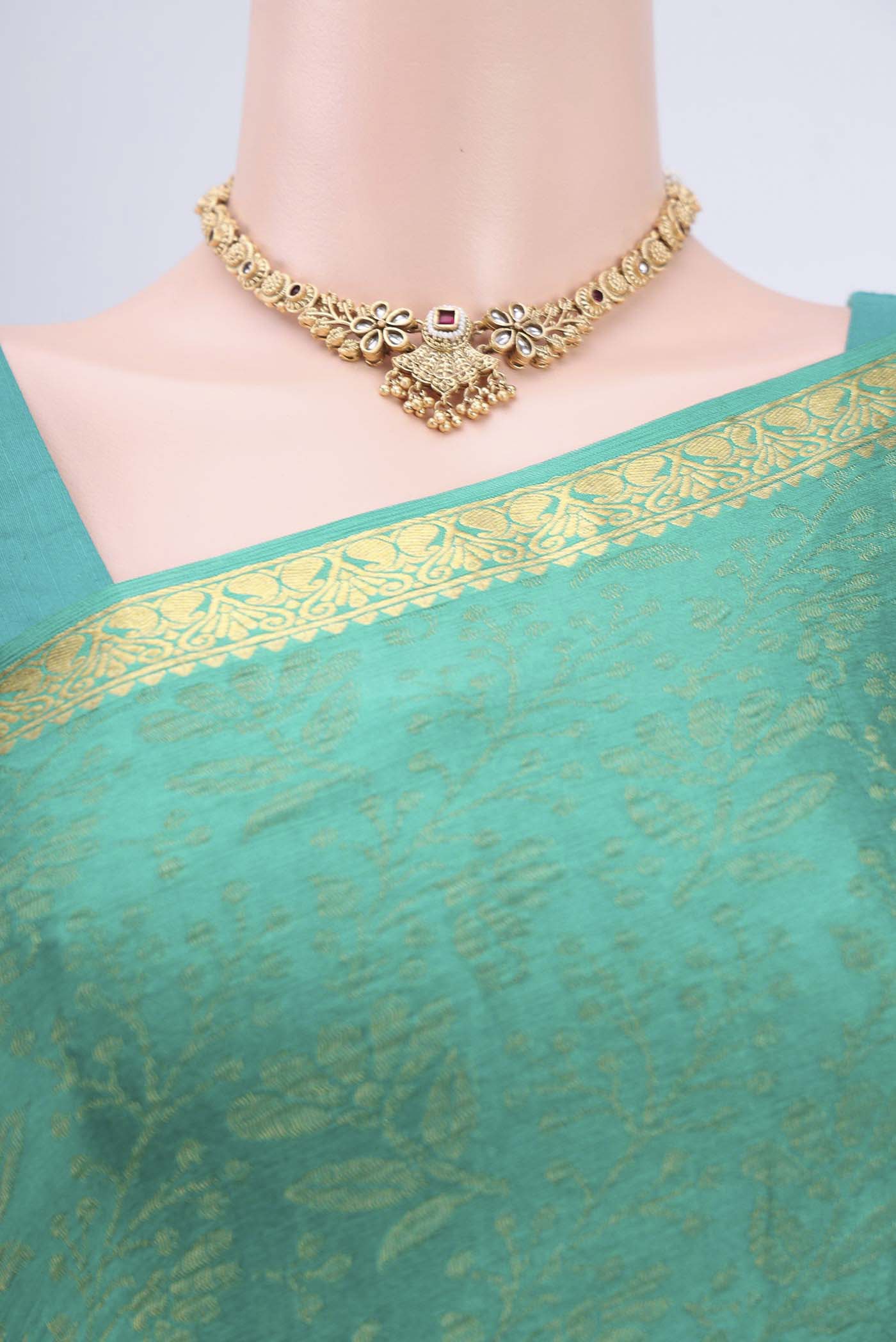 Sea Green Mysore Crepe Saree - Image 2