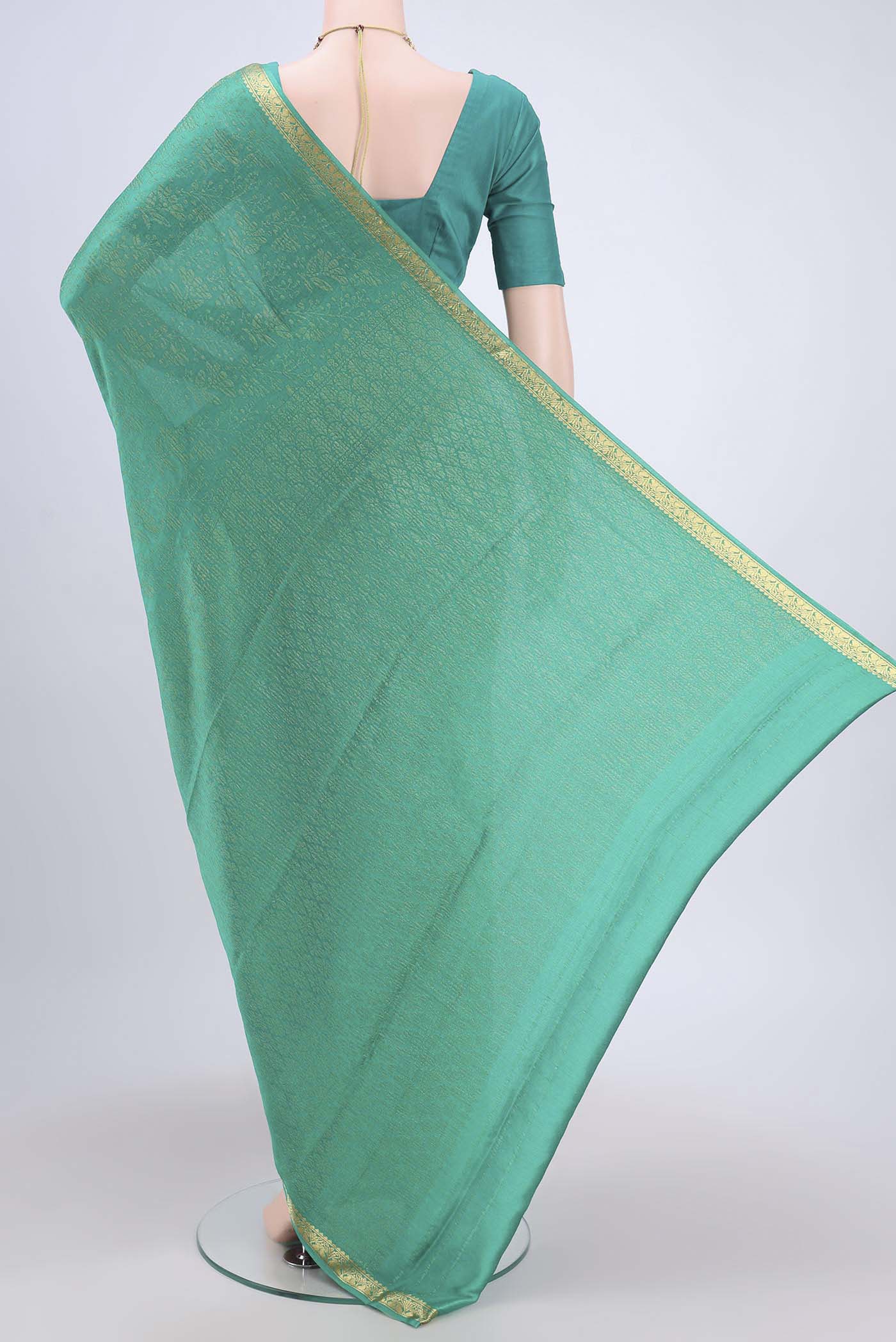 Sea Green Mysore Crepe Saree - Image 3