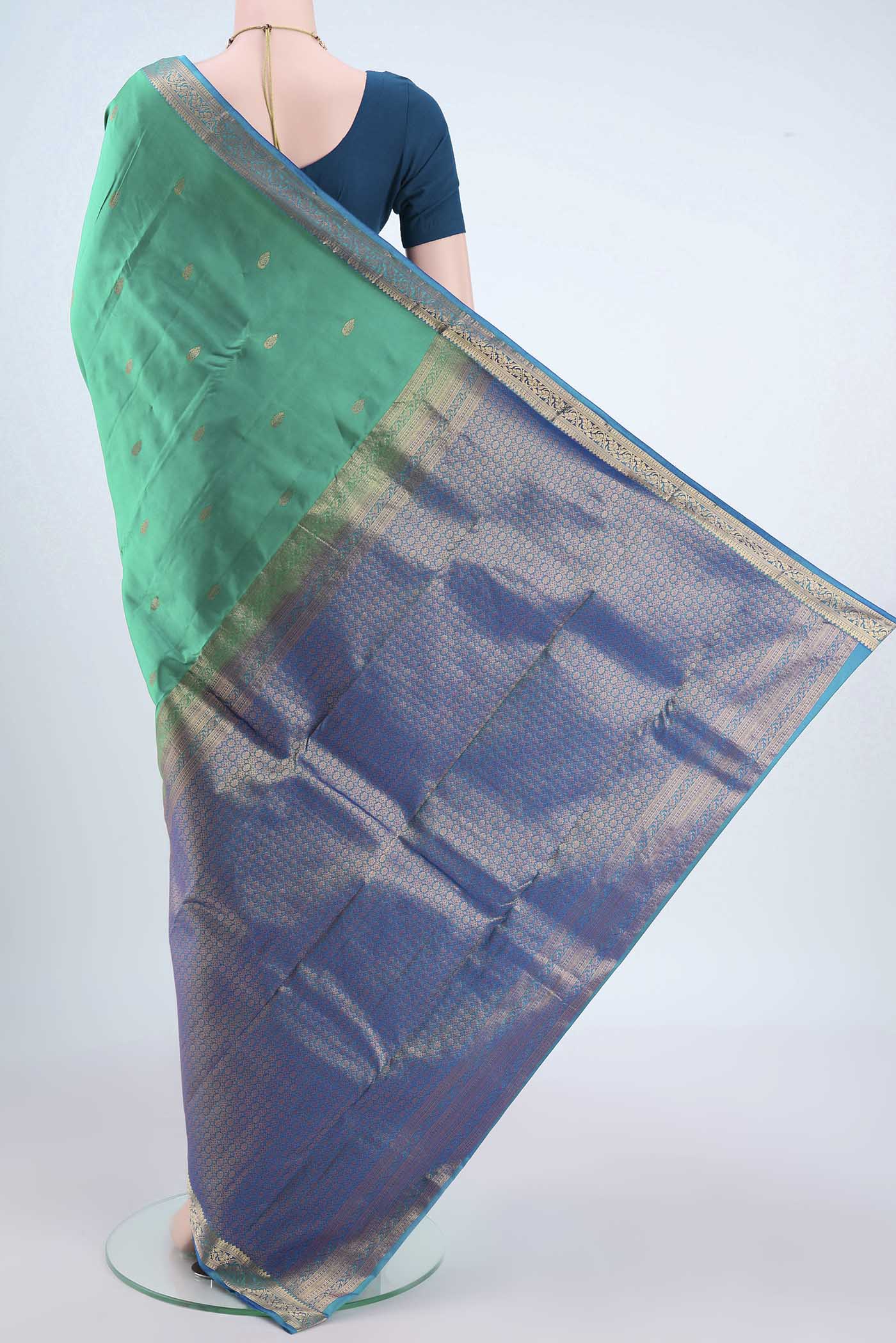 Sea Green Nangavalli Silk [ Salem ] Saree - Image 3