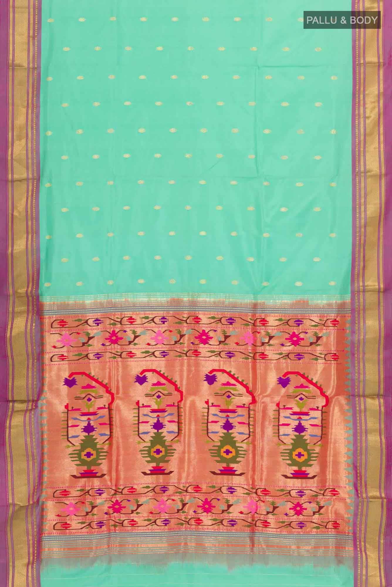 Sea Green Paithani Silk Saree - Image 4