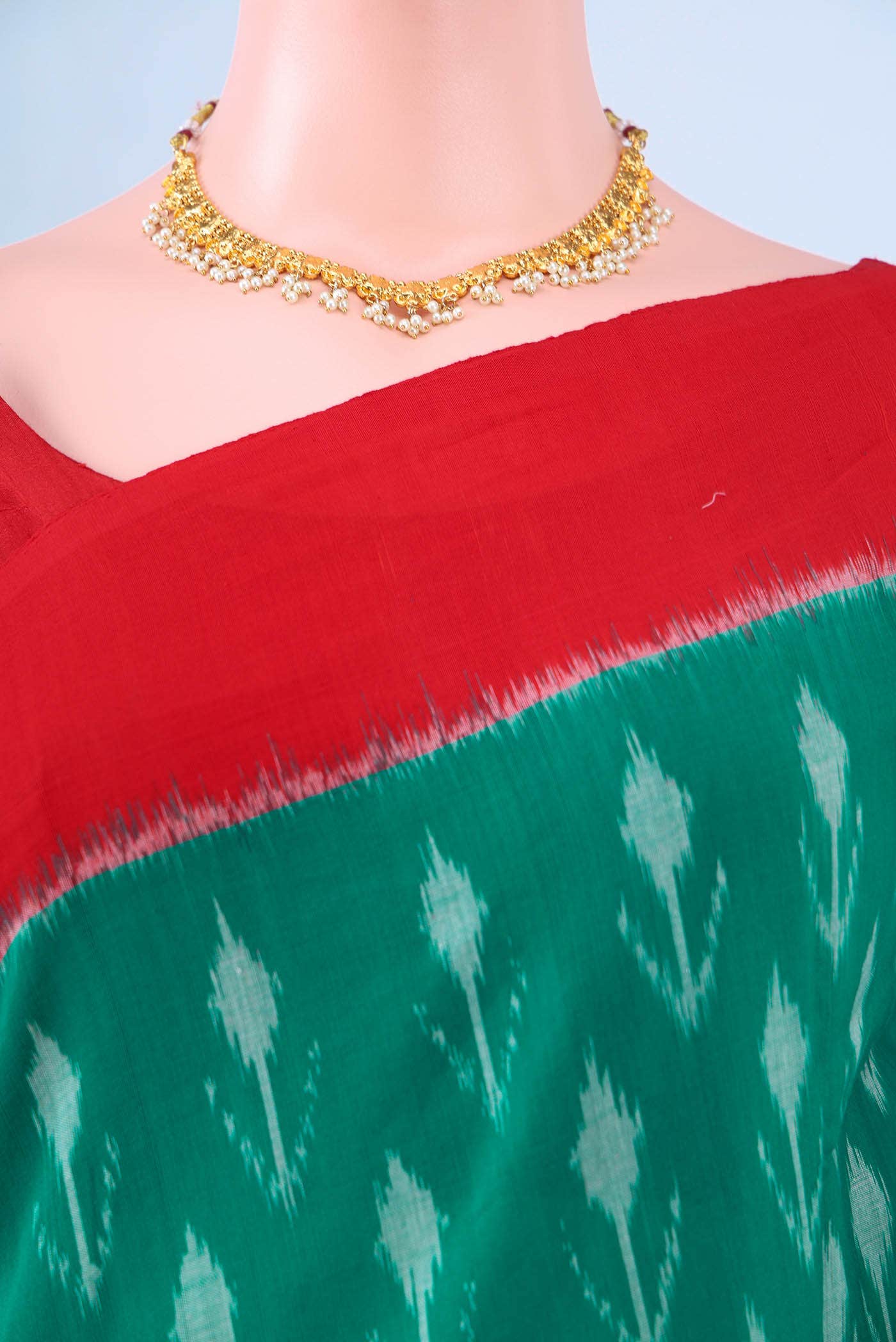 Sea Green Pochampally Cotton Saree - Image 3