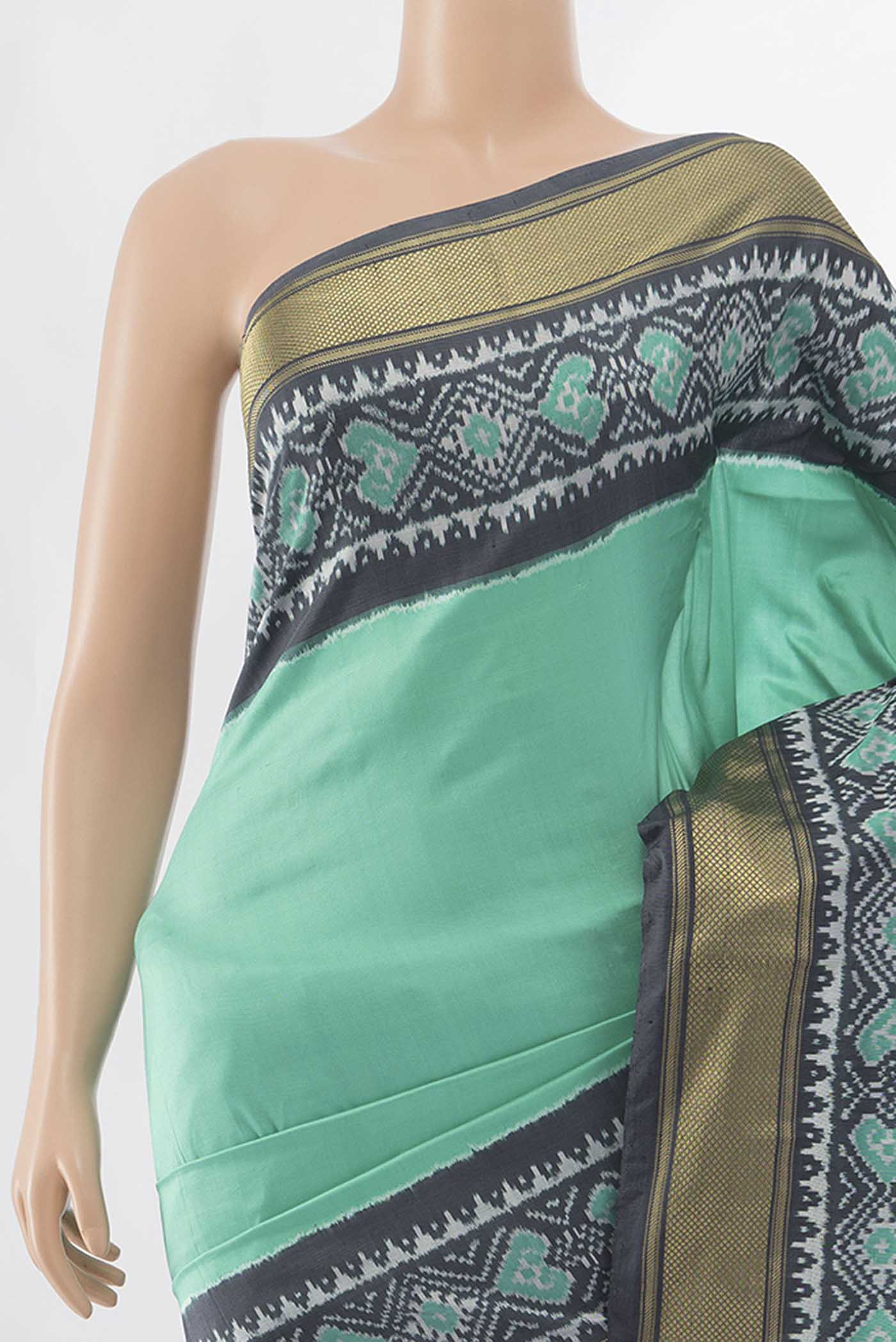 Sea Green Pochampally Silk Saree - Image 2