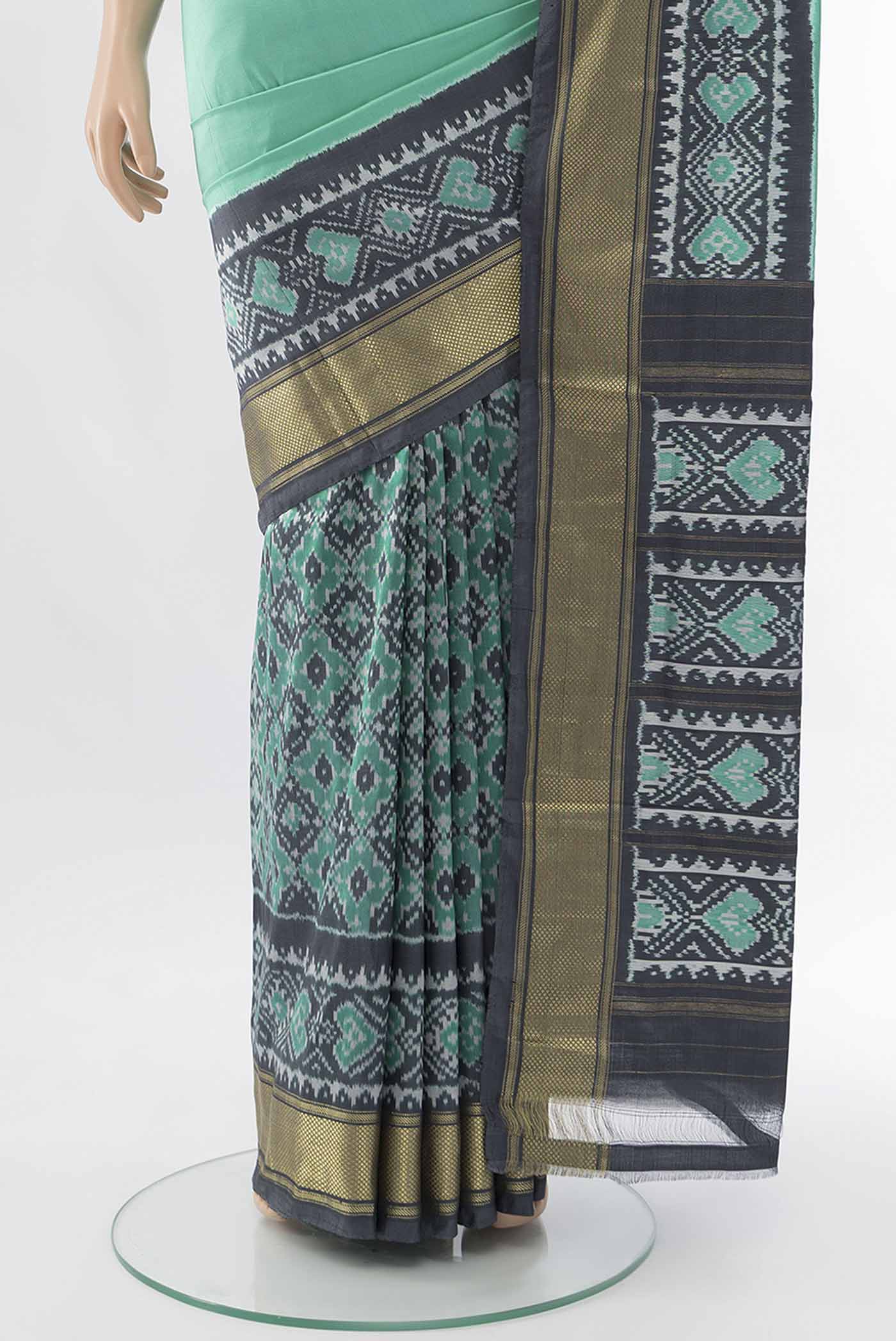 Sea Green Pochampally Silk Saree - Image 3