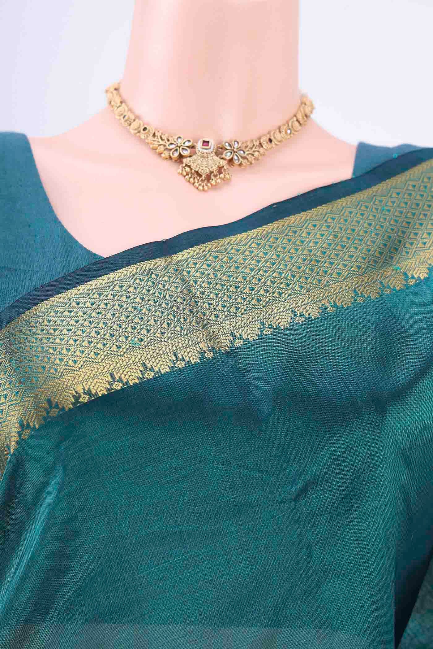 Sea Green Silk Cotton Saree - Image 2