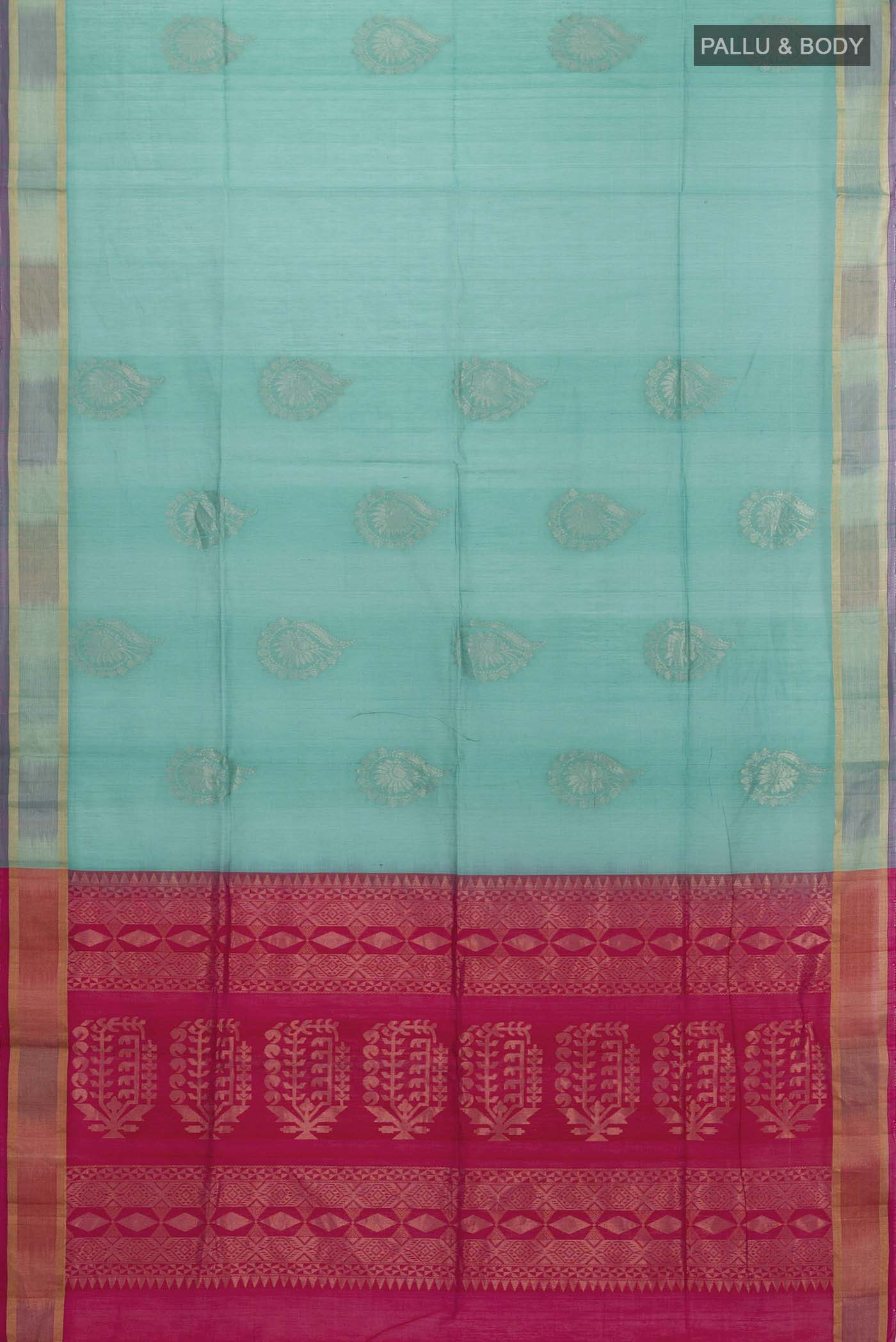 Sea Green Silk Cotton Saree - Image 3