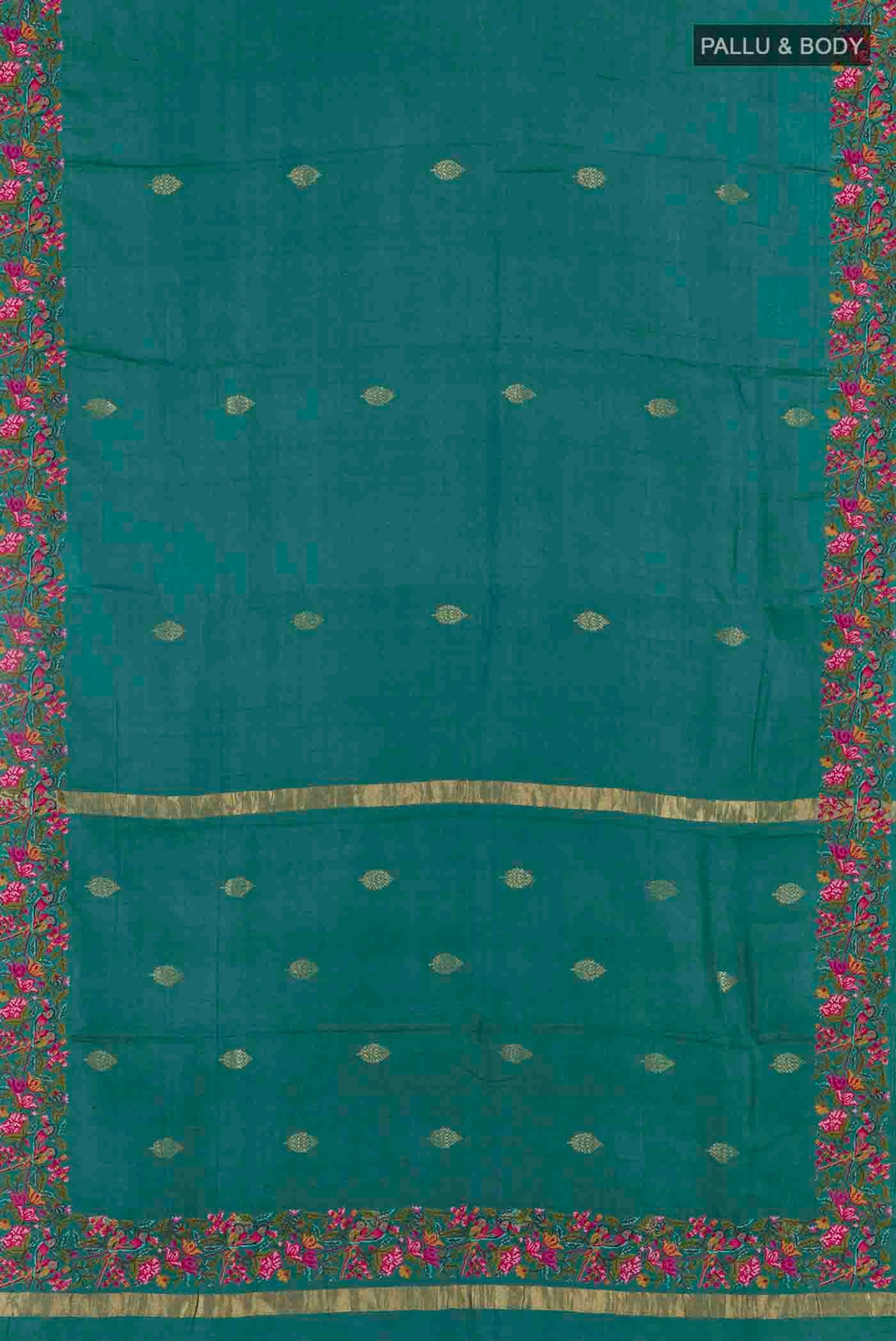 Sea Green Tussar Saree - Image 6