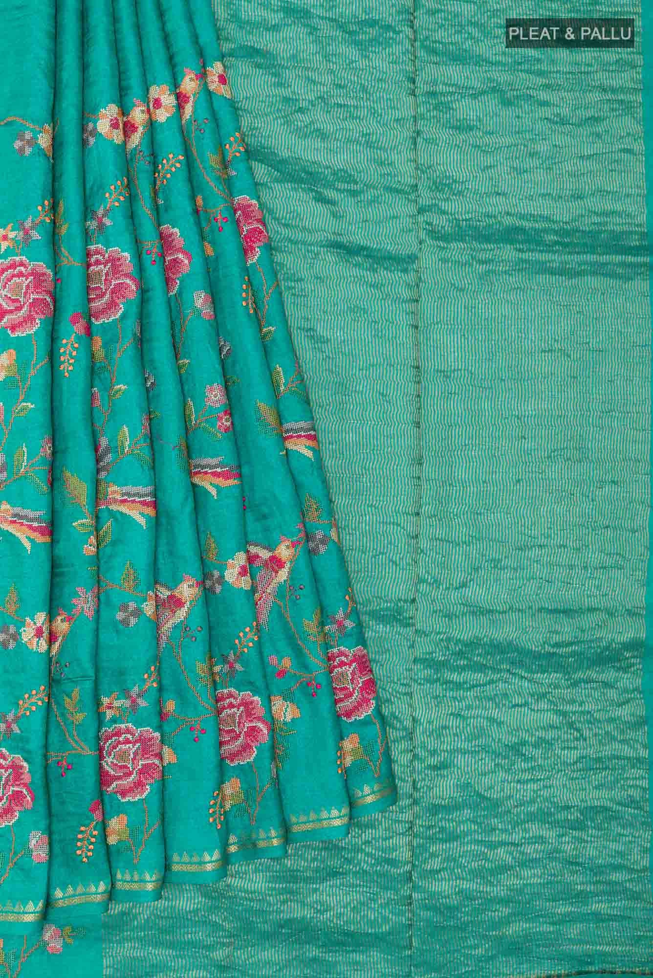 Sea Green Tussar Saree - Image 2