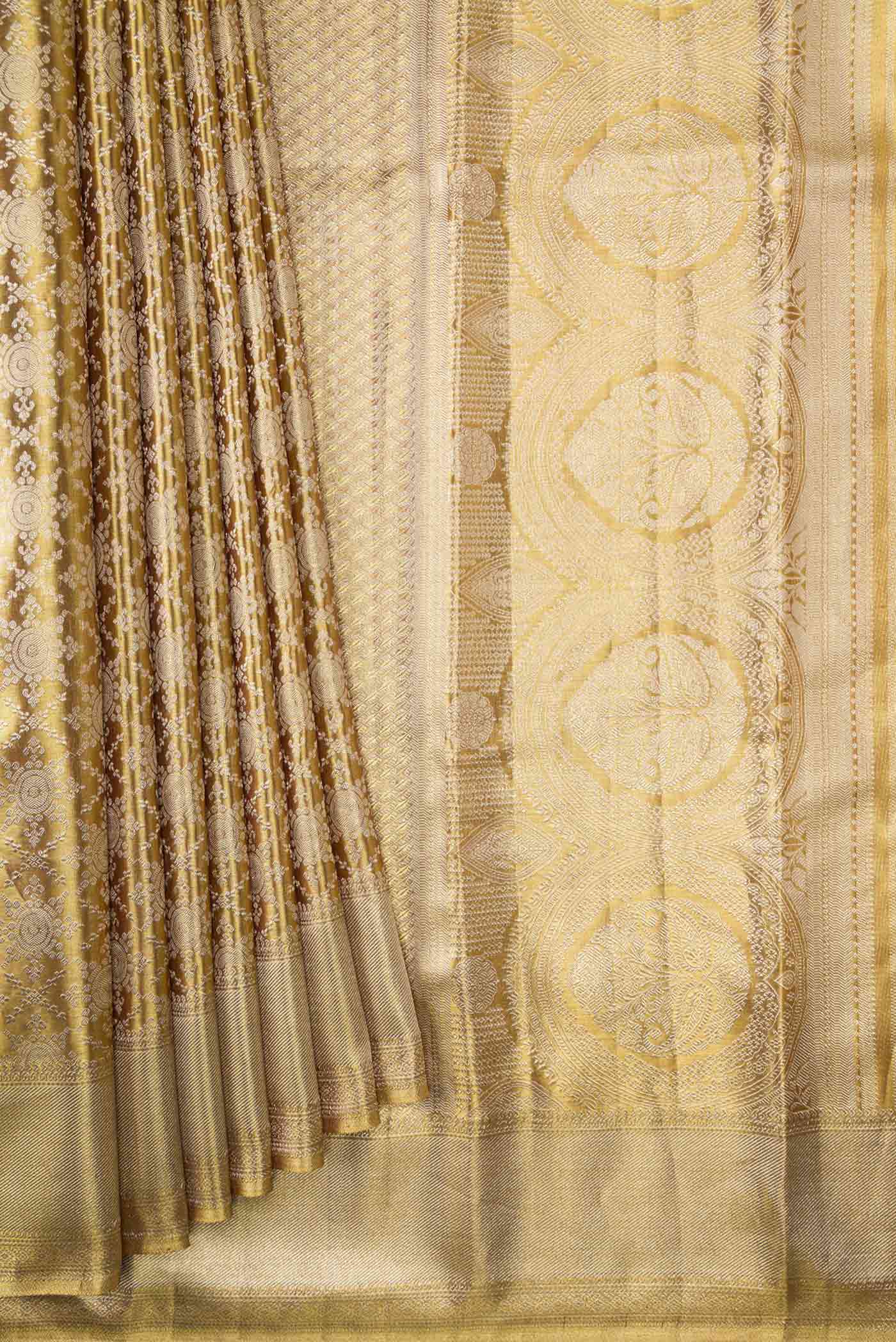 Silver Dual Tone Kanjivaram Tissue Silk Saree - Image 4