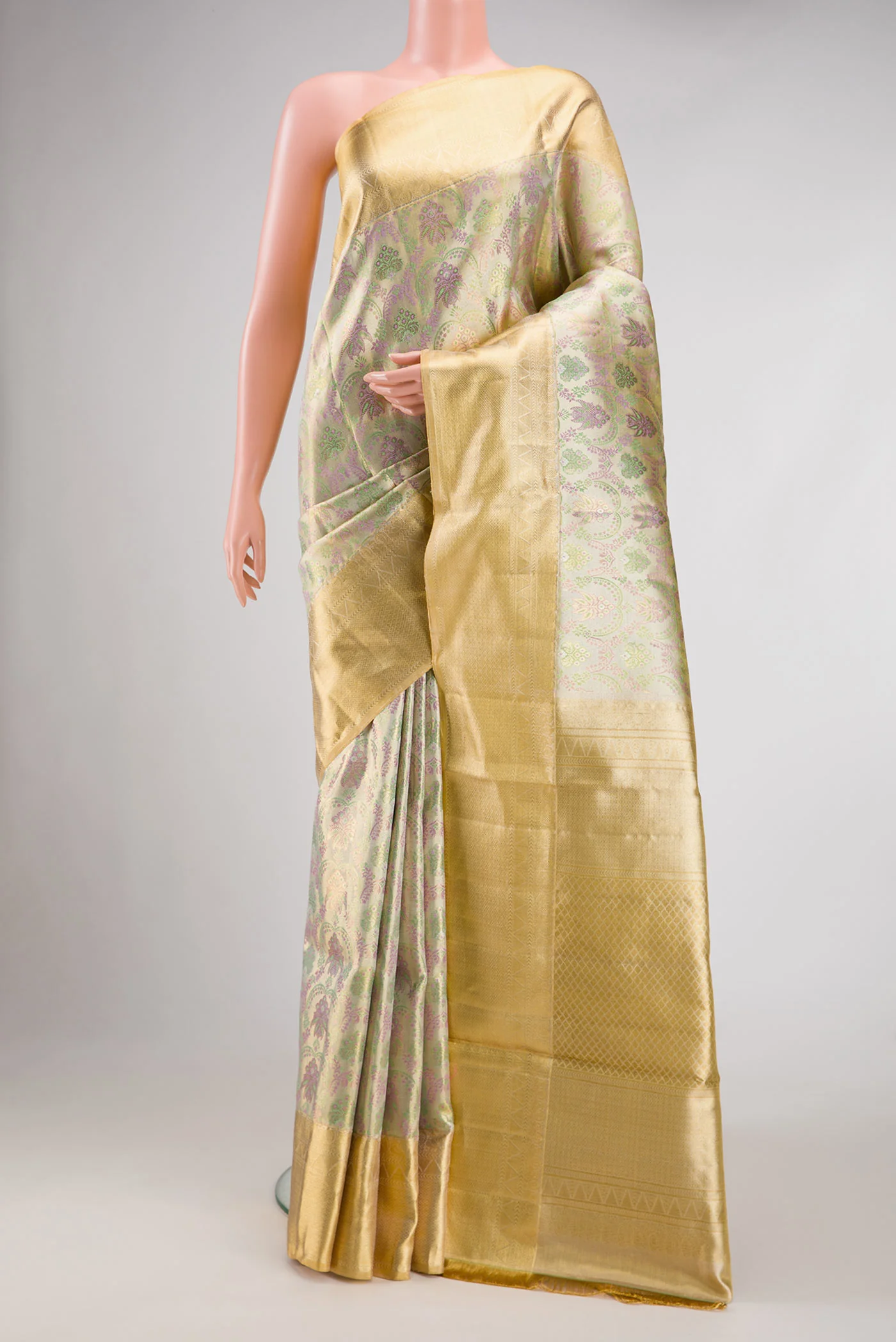 Light Green with Silver Color Kanjivaram Tissue Silk Saree