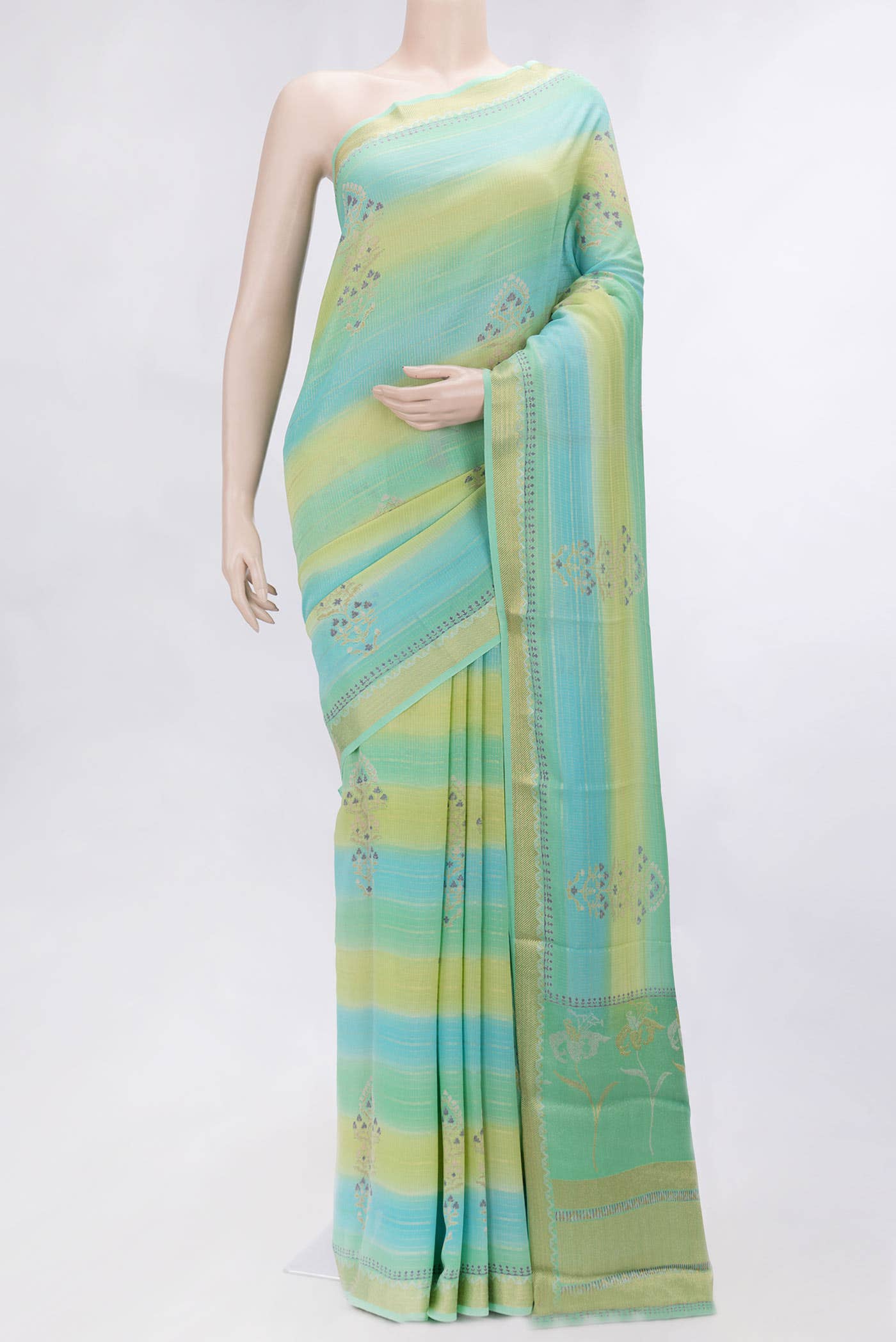 Sky Blue and Green Dual Tone Mysore Georgette Saree