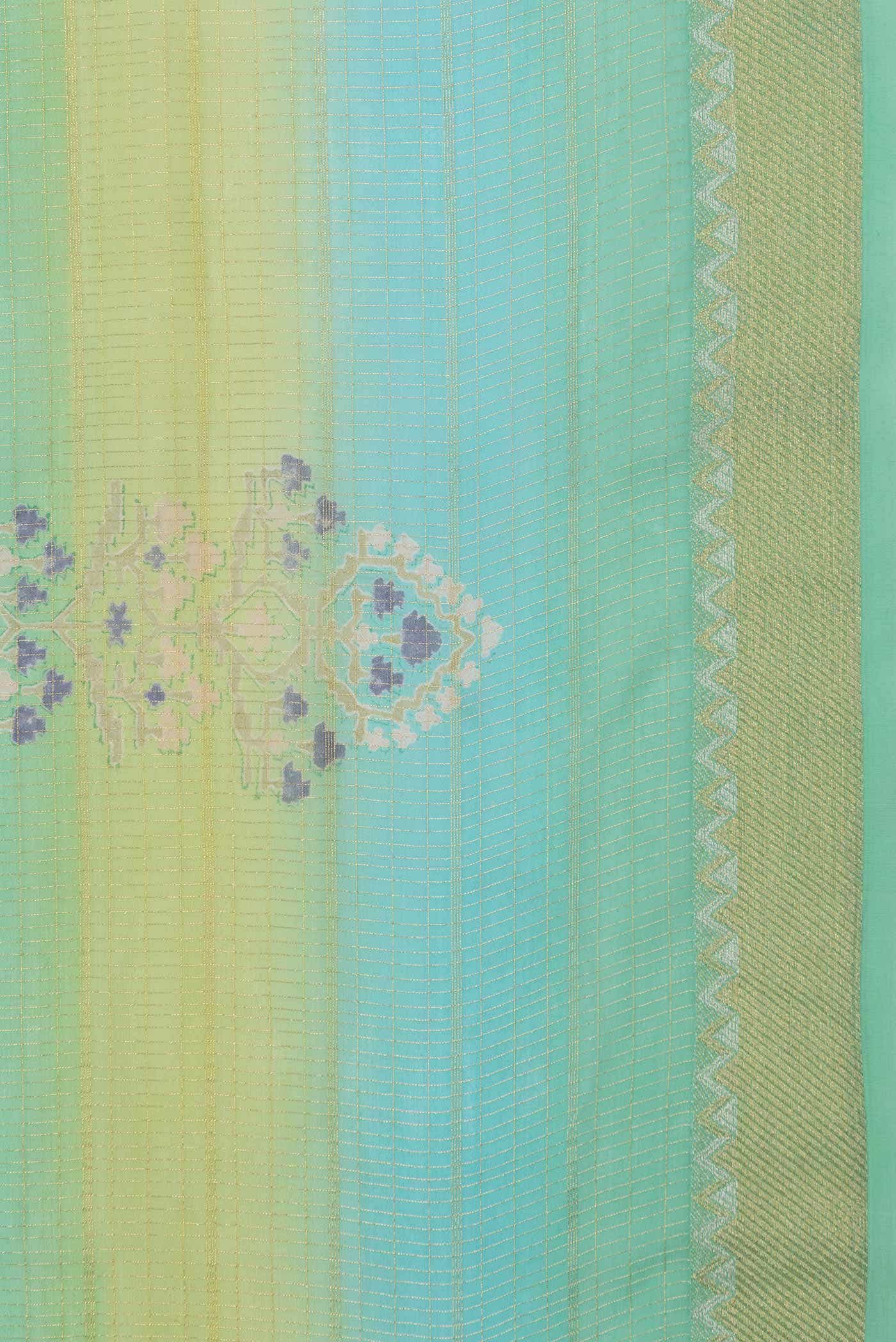 Sky Blue and Green Dual Tone Mysore Georgette Saree - Image 3