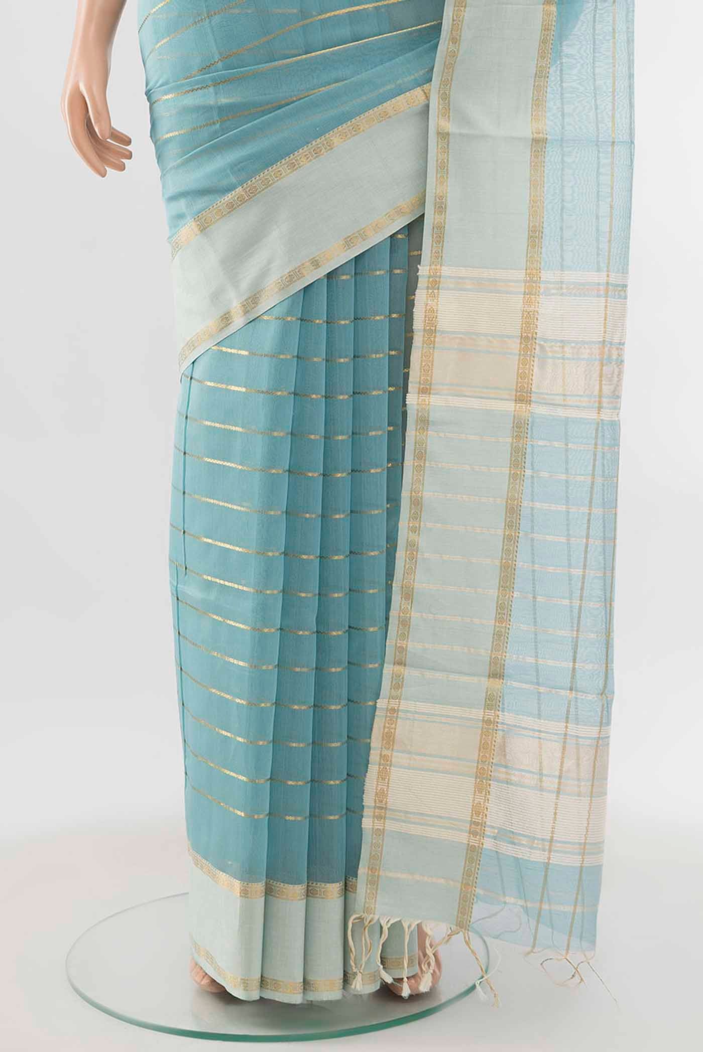 Sky Blue Art Silk Saree - Image 3