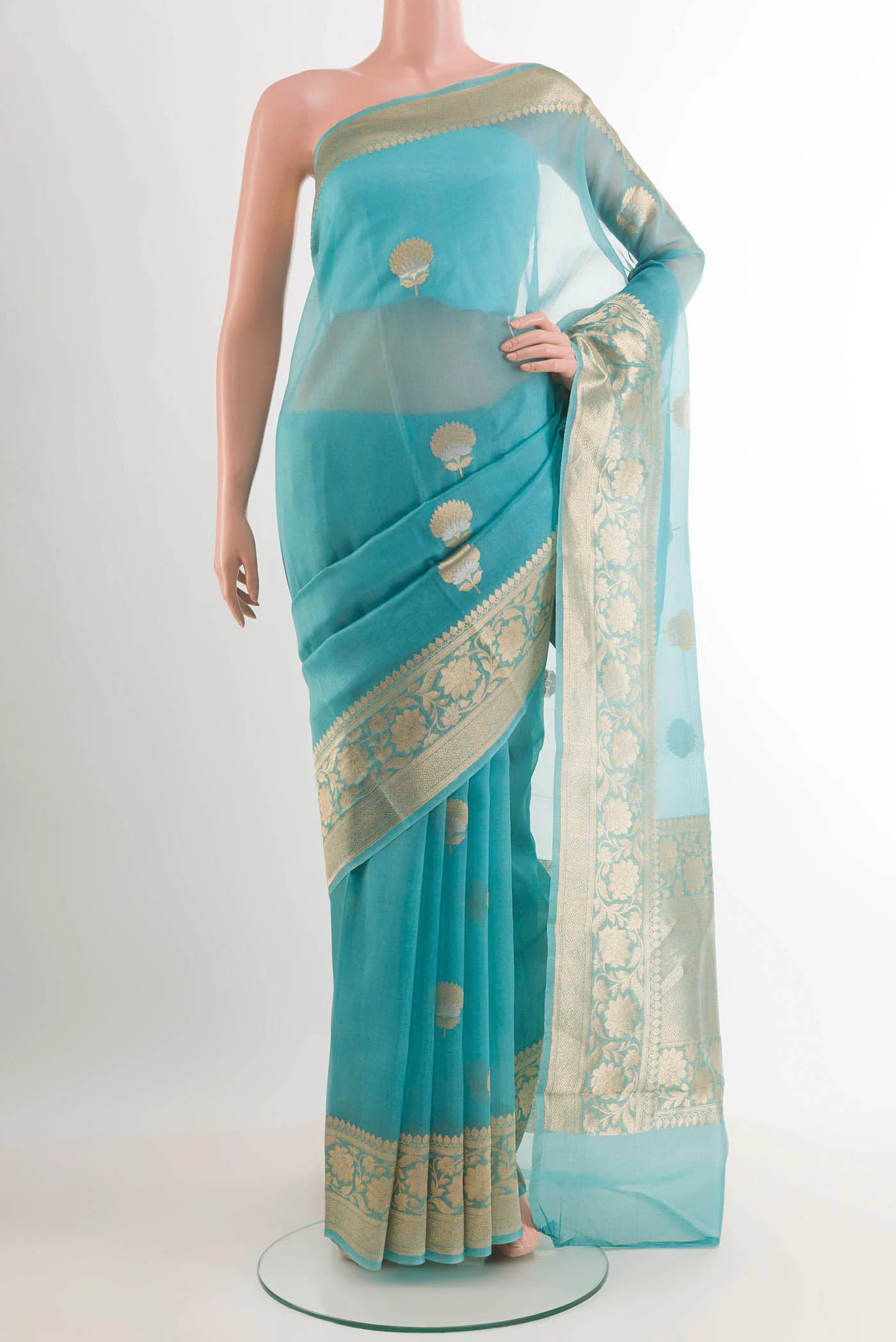 Sky Blue Organza Silk Saree