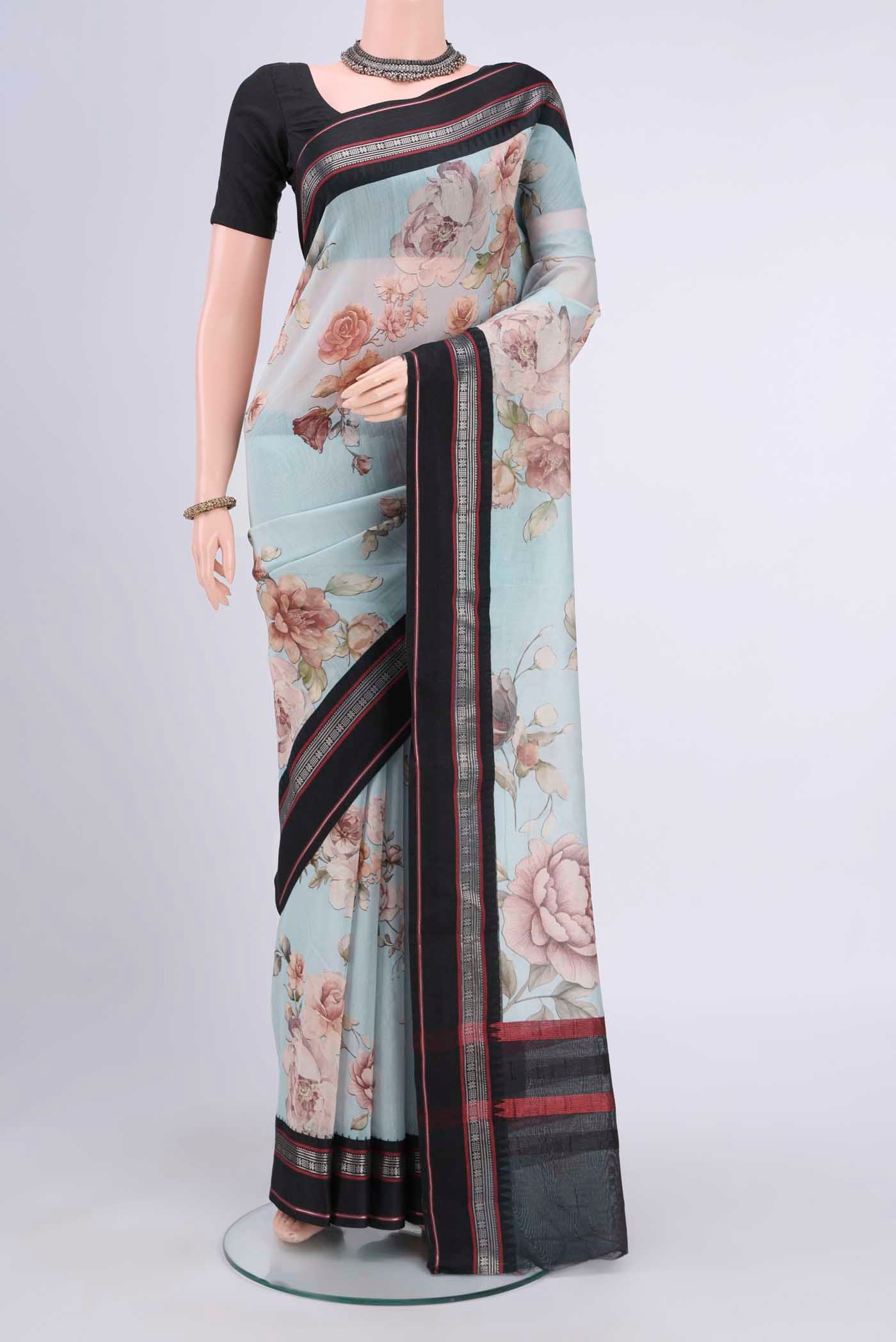 Sky Blue Chanderi Silk Cotton Saree