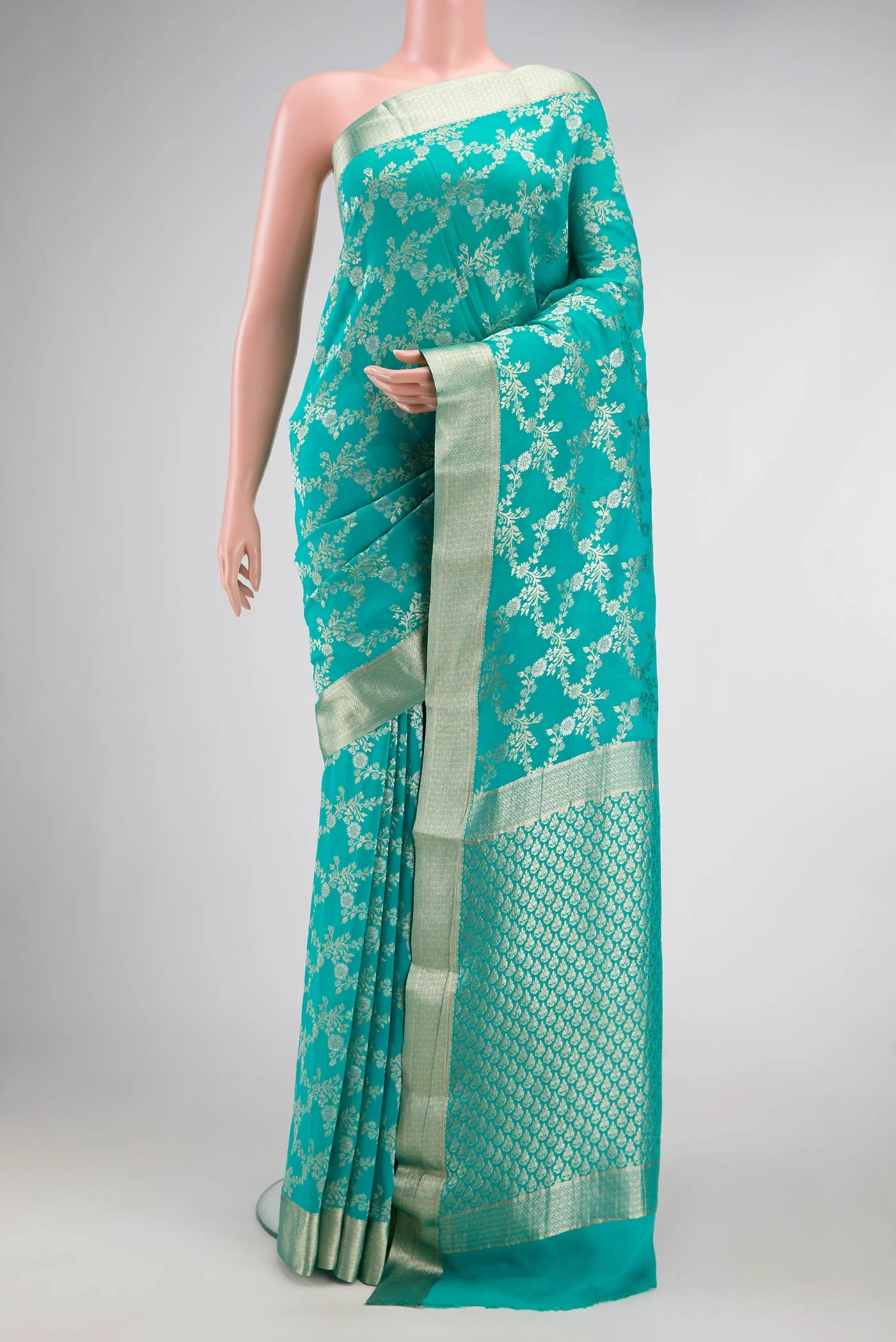 Turquoise Mysore Georgette Saree