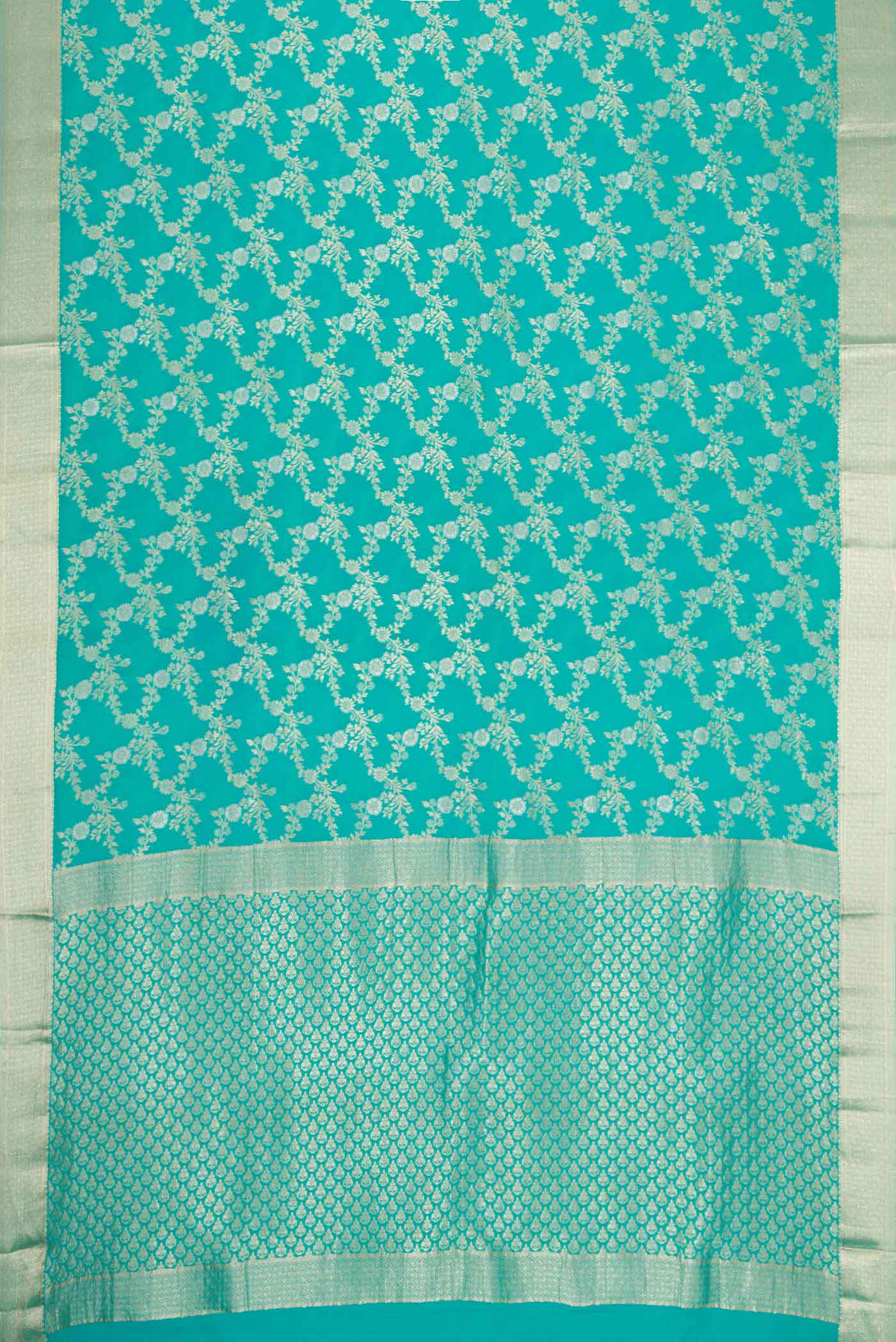Turquoise Mysore Georgette Saree - Image 6