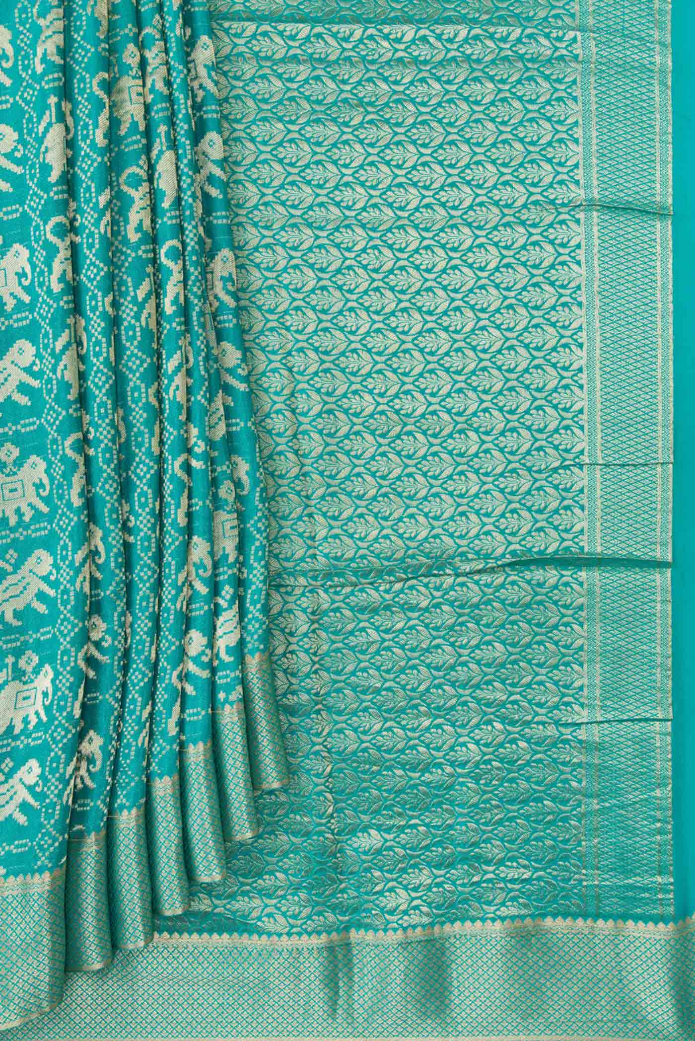Sky Blue Mysore Crepe Saree - Image 4