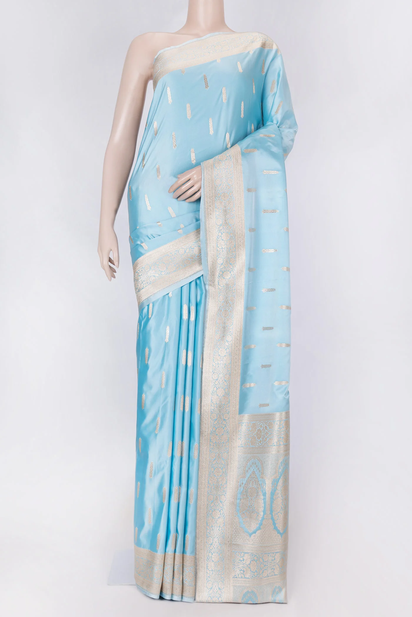 Sky Blue Dual Tone Blended Banarasi Silk Saree