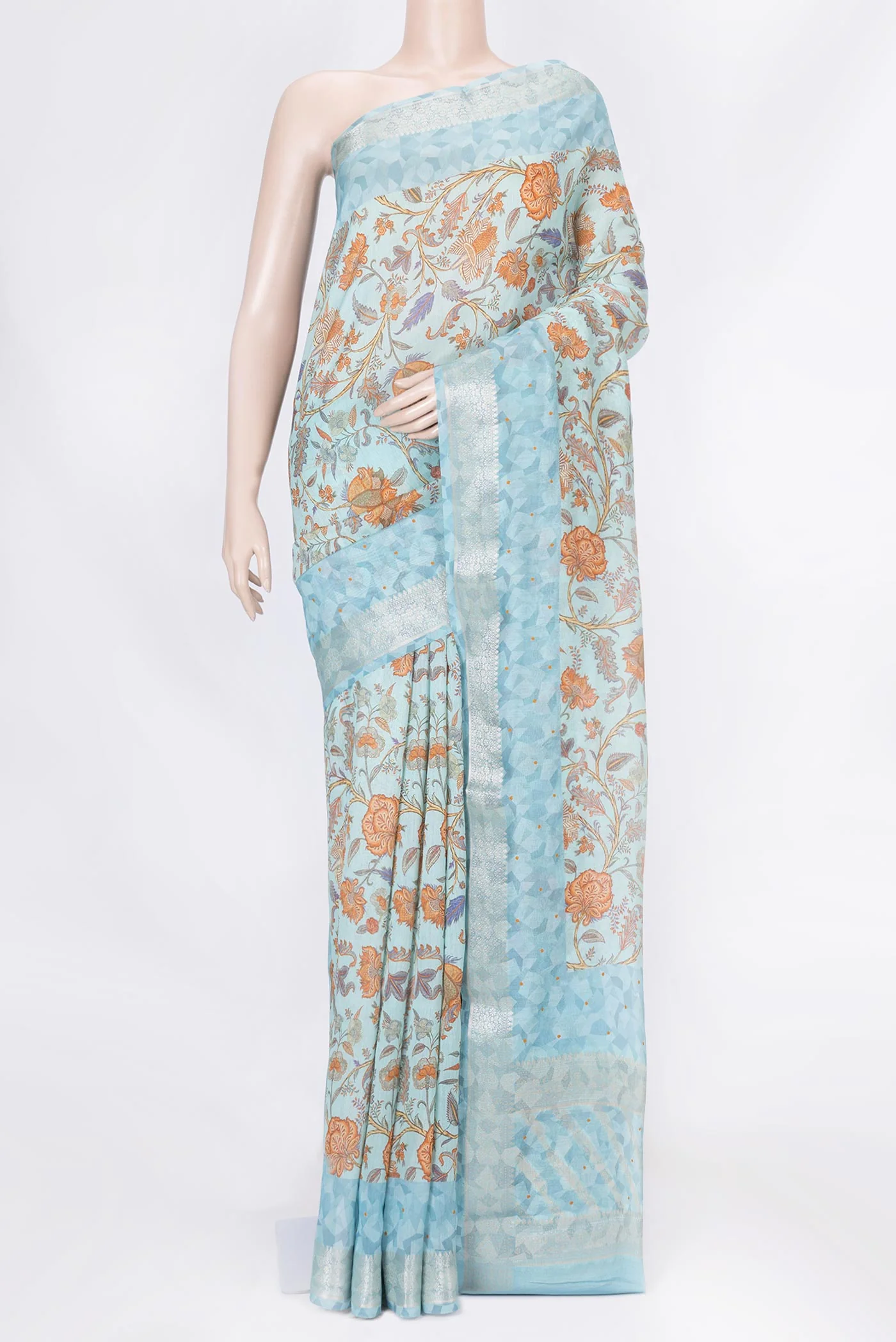 Sky Blue Dual Tone Chanderi Silk Saree