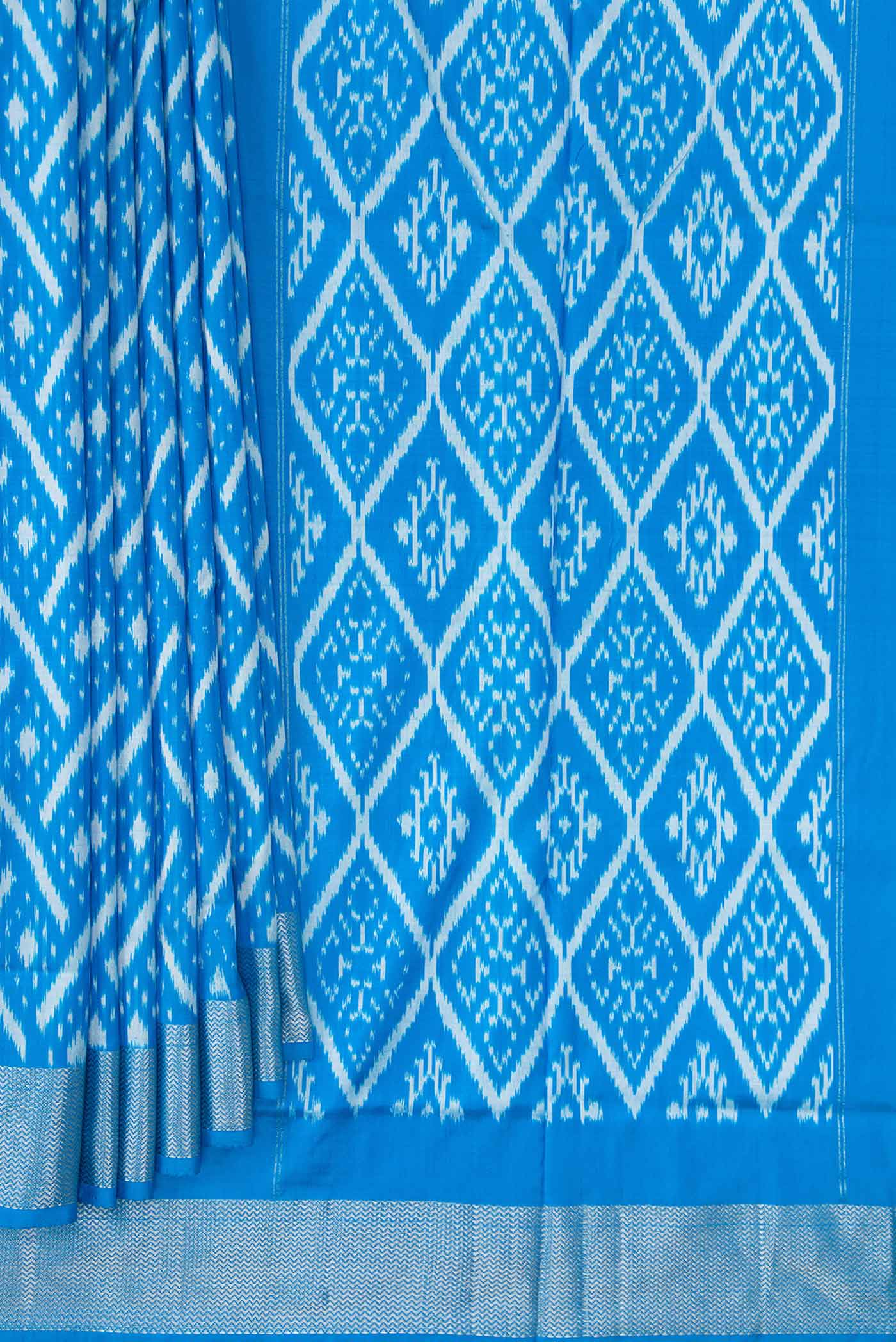 Sky Blue Pochampally Silk Saree - Image 4