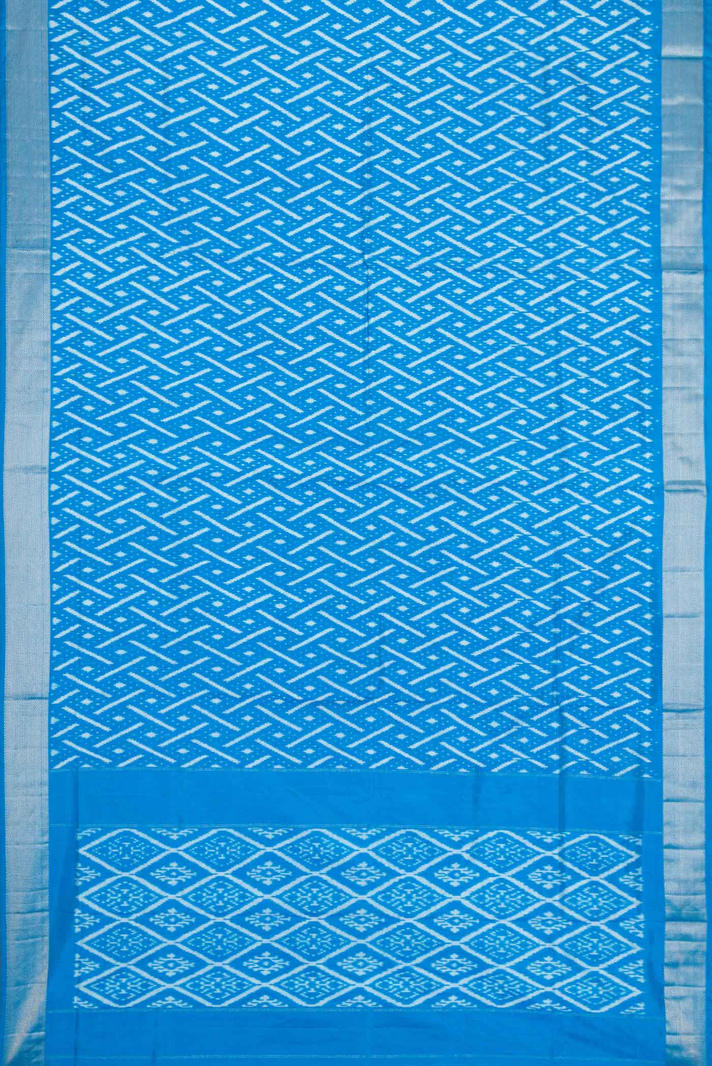 Sky Blue Pochampally Silk Saree - Image 6
