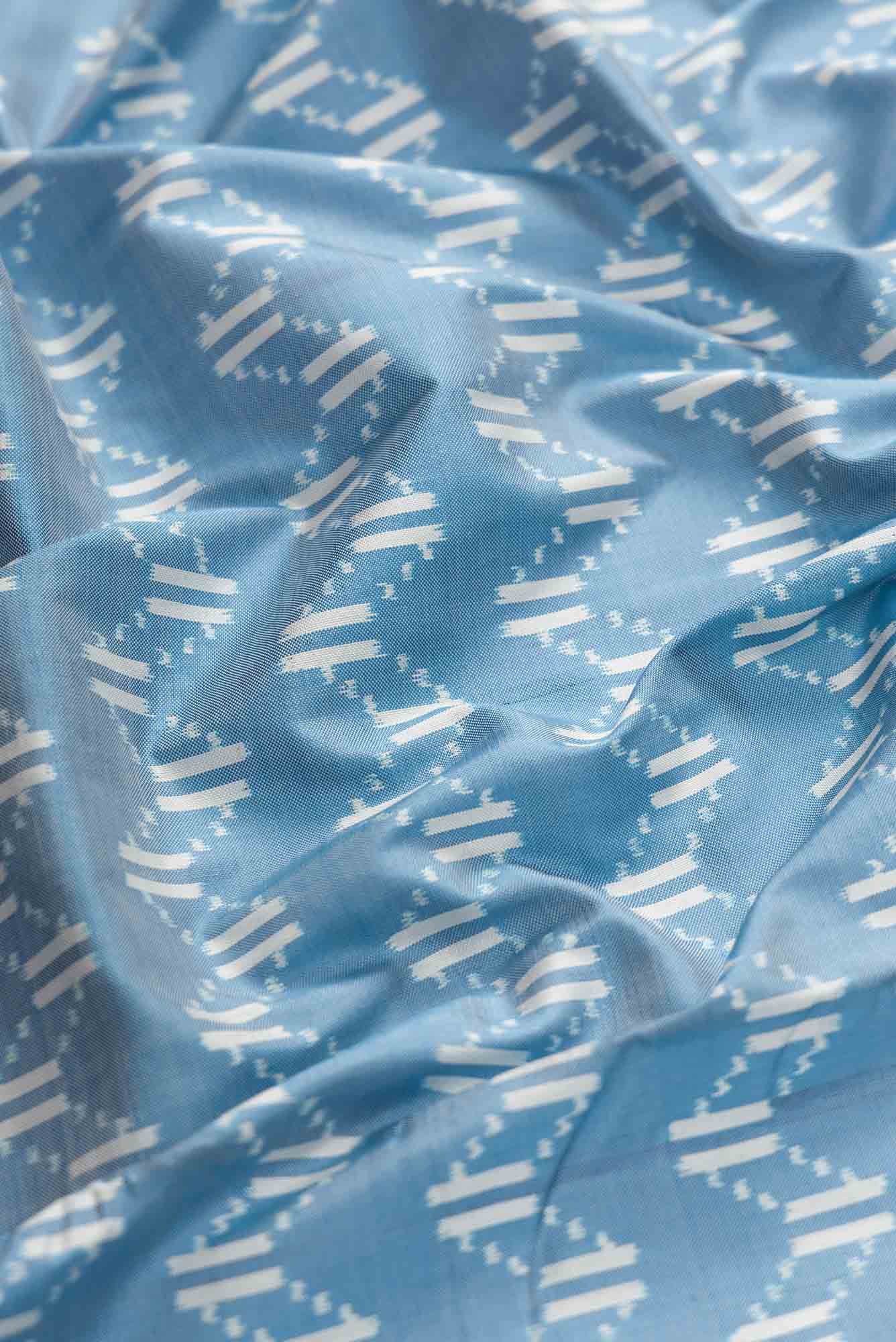 Sky Blue Dual Tone Double Ikat Saree - Image 3