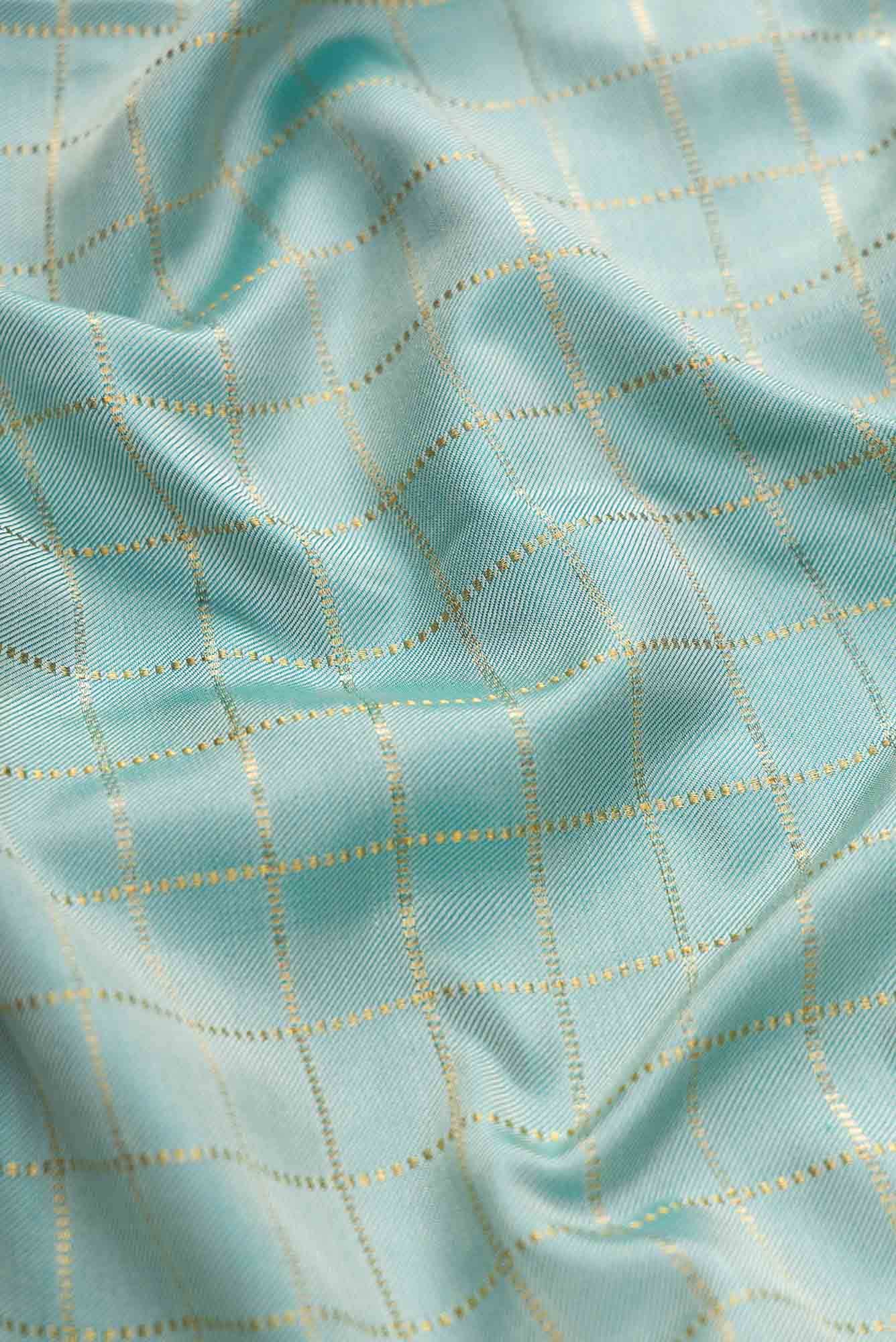 Pure Silk Pure Zari Sky Blue Dual Tone Double Ikat Saree - Image 3