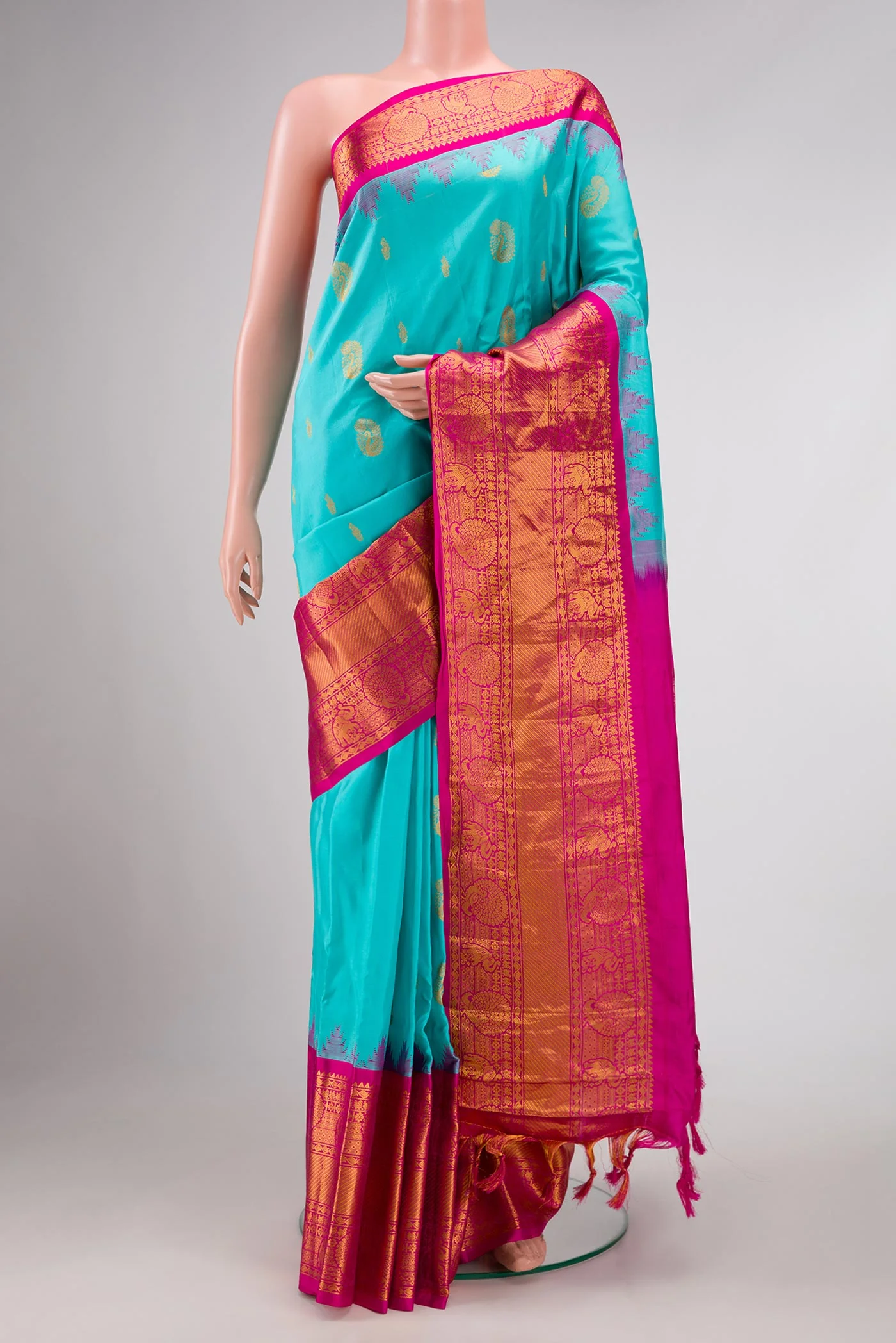 Sky Blue Dual Tone Gadwal Silk Saree