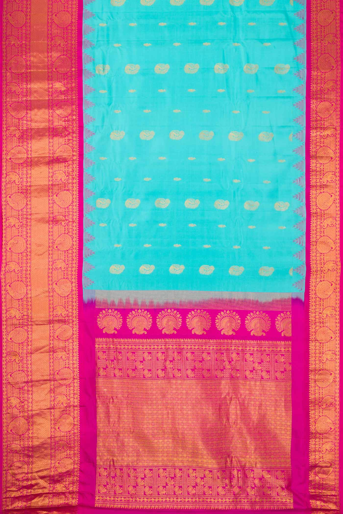 Sky Blue Dual Tone Gadwal Silk Saree - Image 6