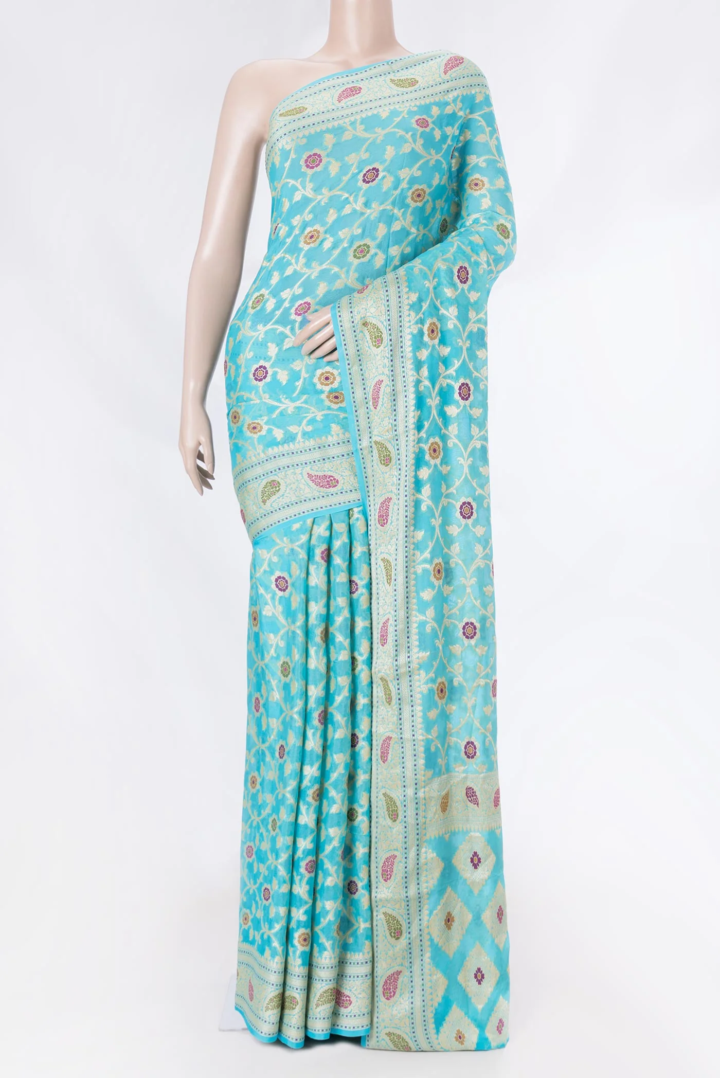 Sky Blue Dual Tone Georgette Saree