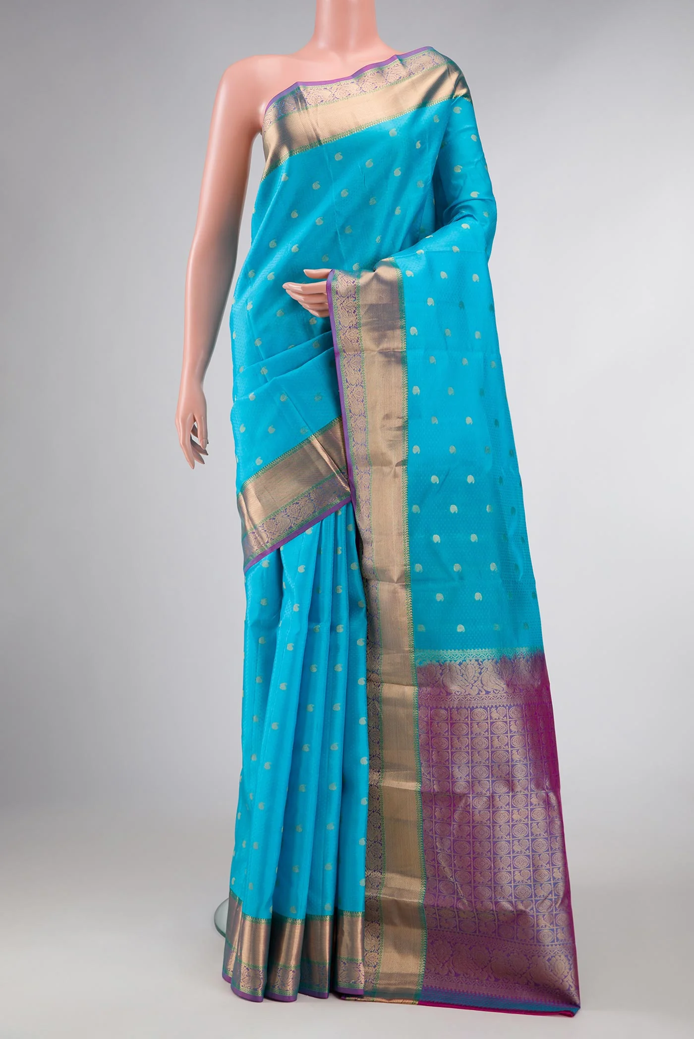 Sky Blue Dual Tone Kanchipuram Silk Saree