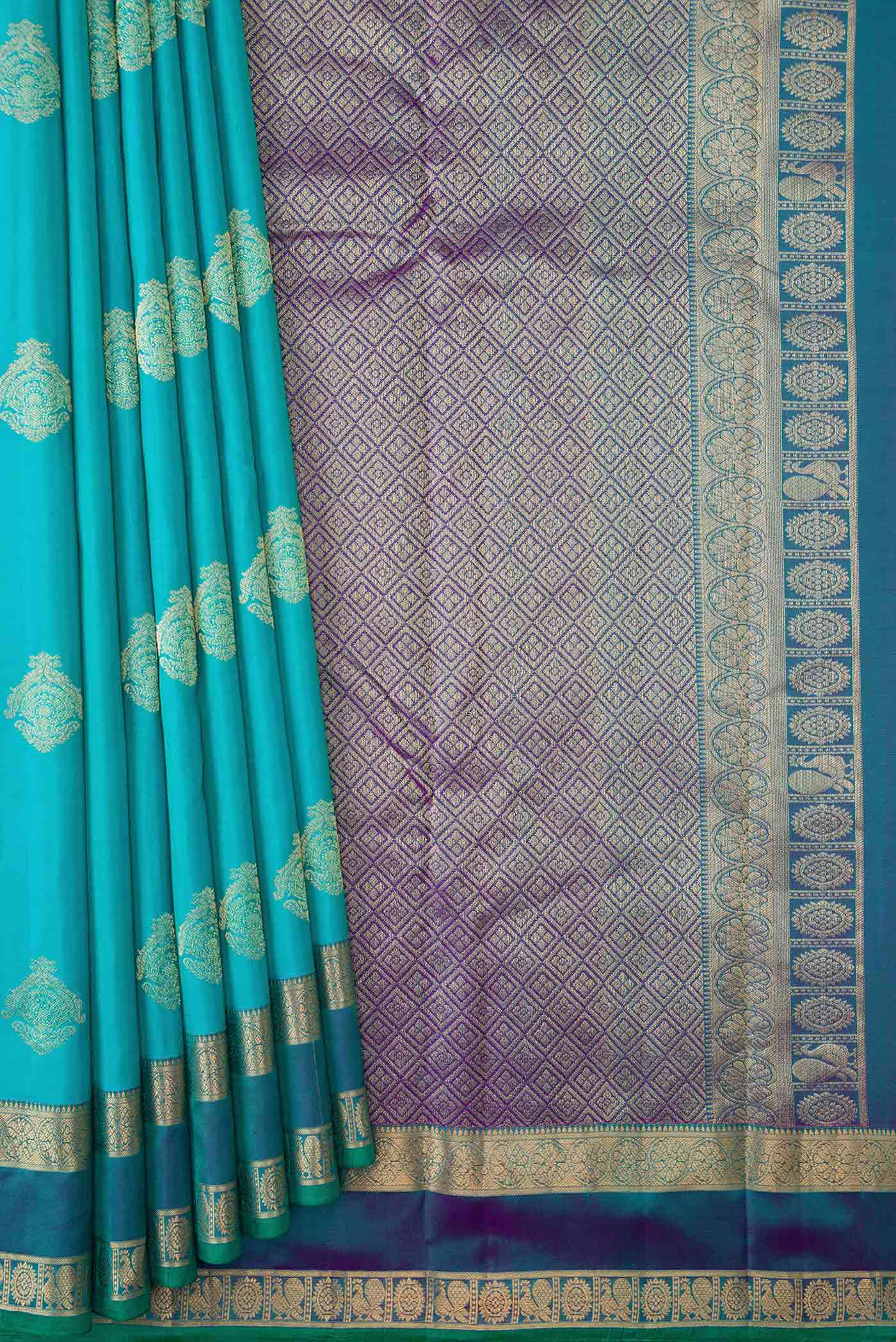 Sky Blue Dual Tone Kanchipuram Silk Saree - Image 4