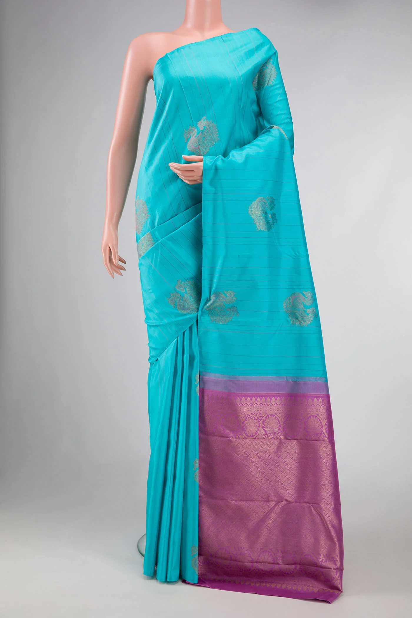 Sky Blue Dual Tone Kanjivaram Silk Saree