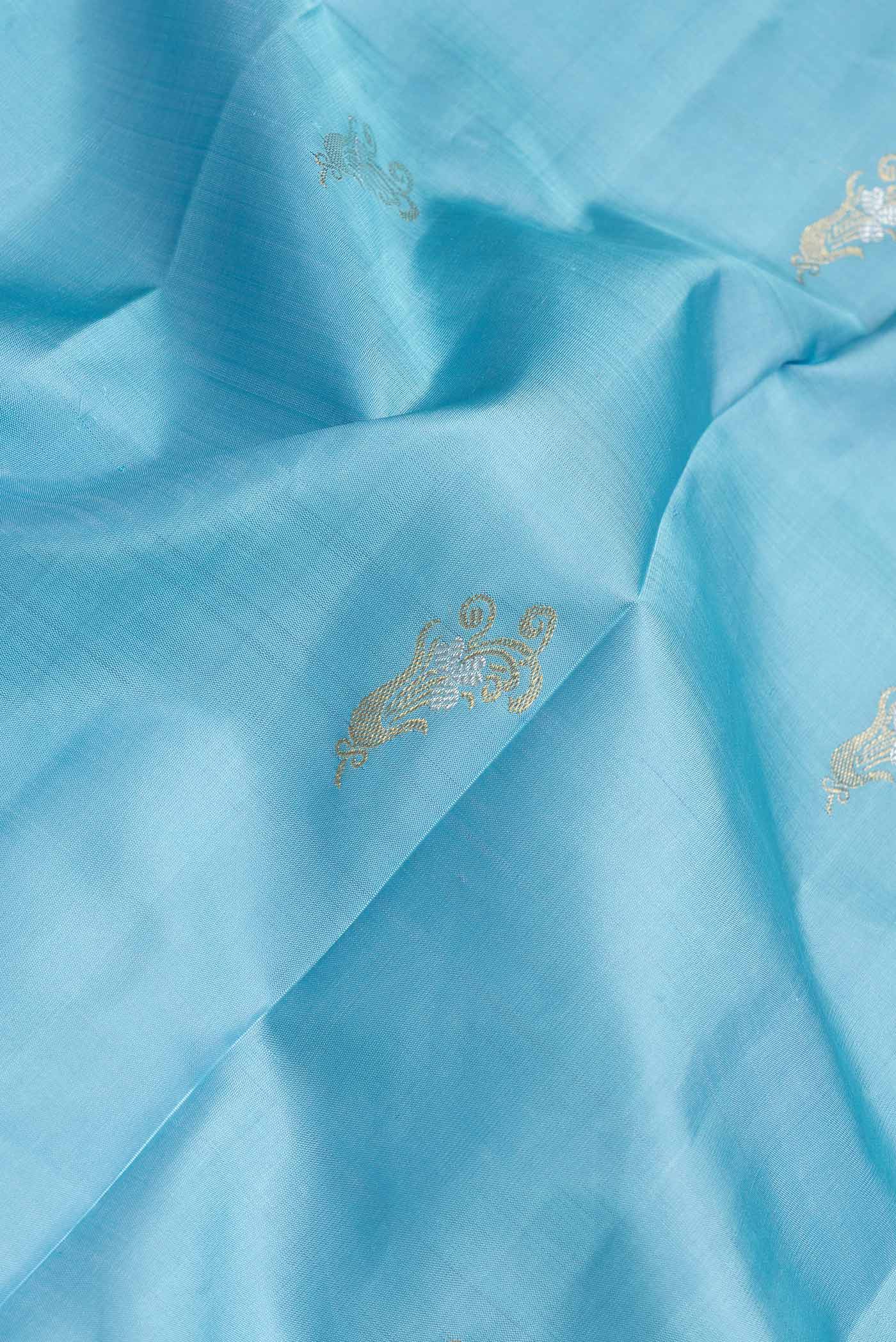 Sky Blue Kanchipuram Silk Saree - Image 2