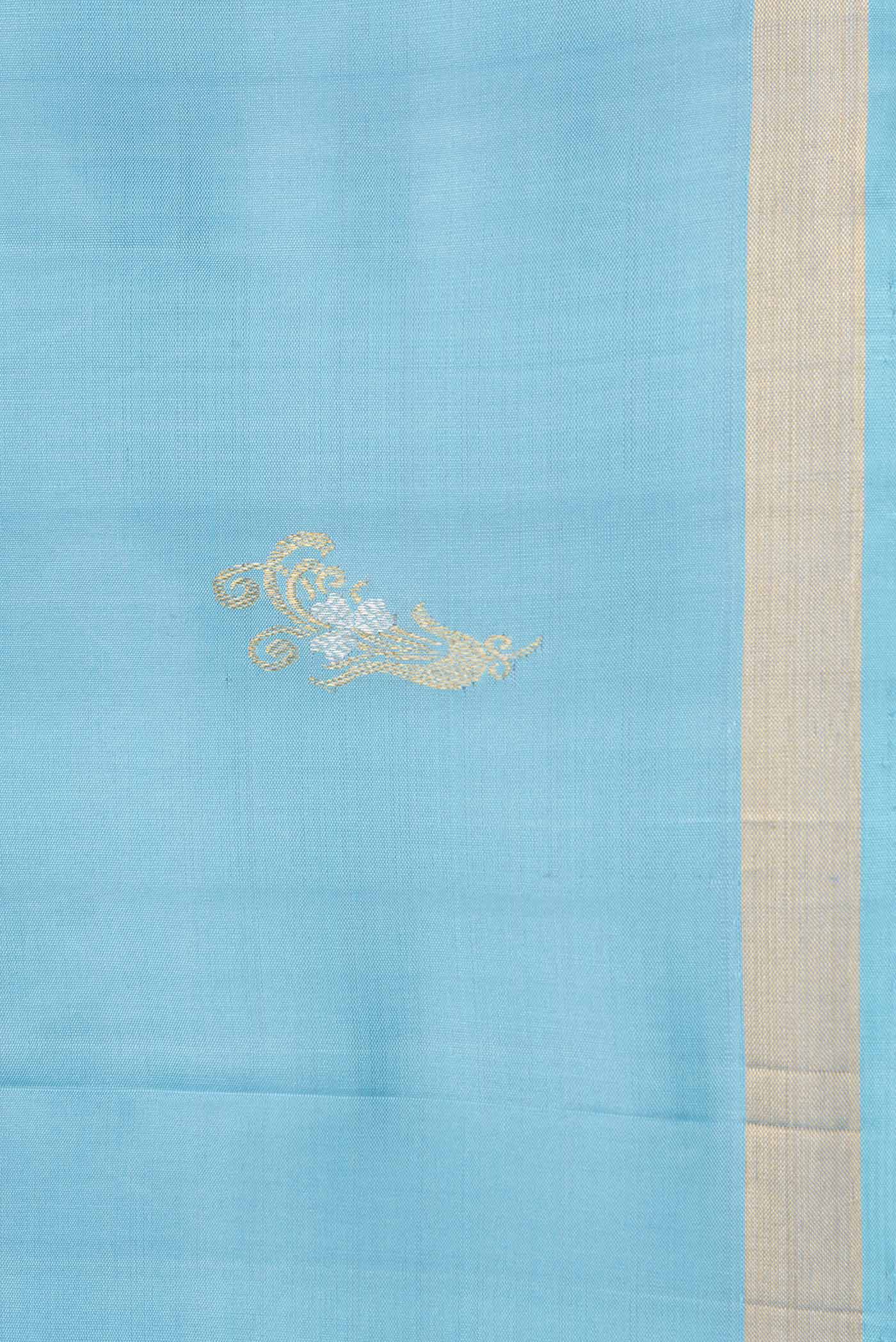 Sky Blue Kanchipuram Silk Saree - Image 3