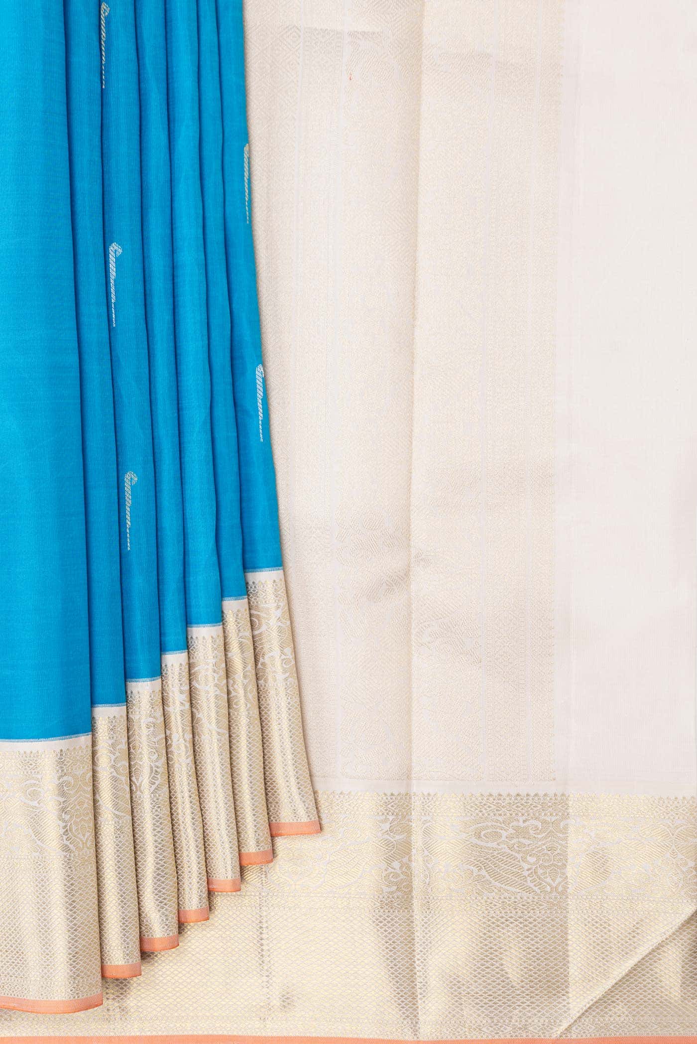 Pure Silk Pure Zari Sky Blue Dual Tone Kanchipuram Saree - Image 2