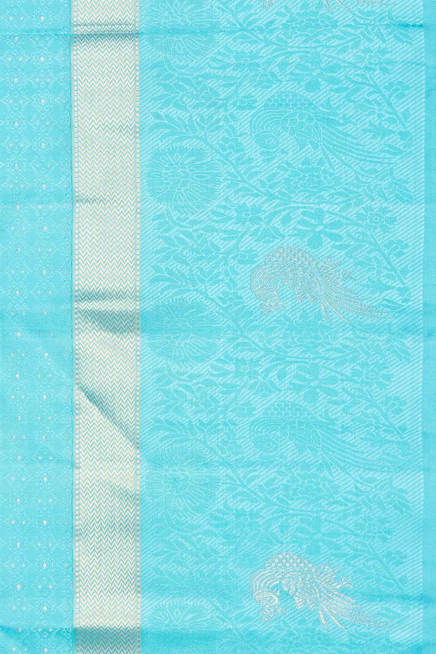 Pure Silk Pure Zari Sky Blue Dual Tone Kanchipuram Saree - Image 6