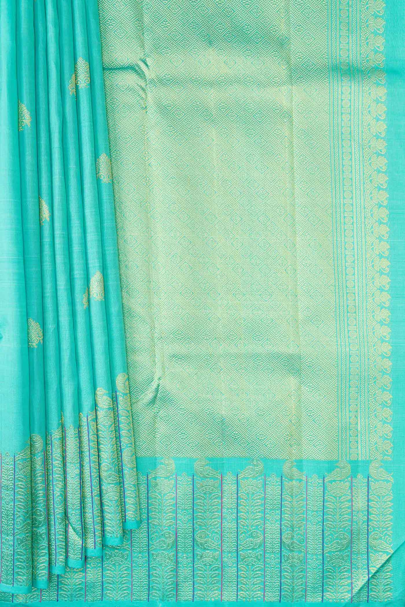 Sky Blue Dual Tone Kanjivaram Silk Saree - Image 4