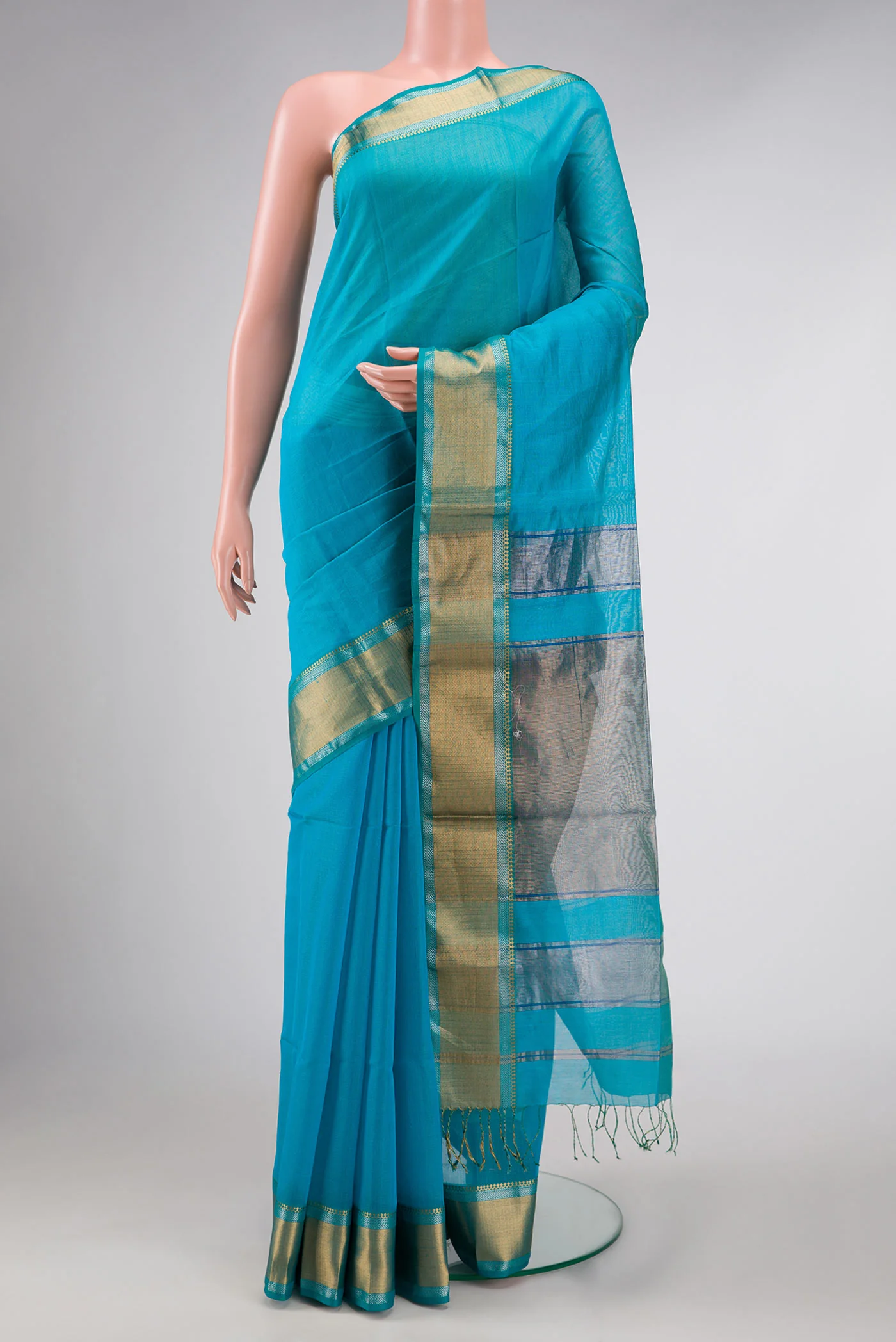 Sky Blue Dual Tone Maheshwari Silk Saree