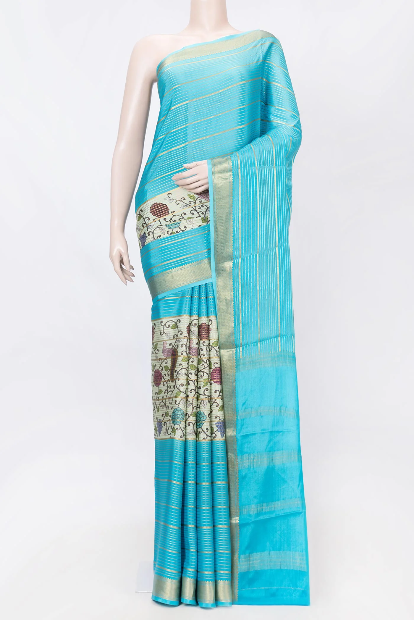 Sky Blue Dual Tone Mysore Crepe Saree