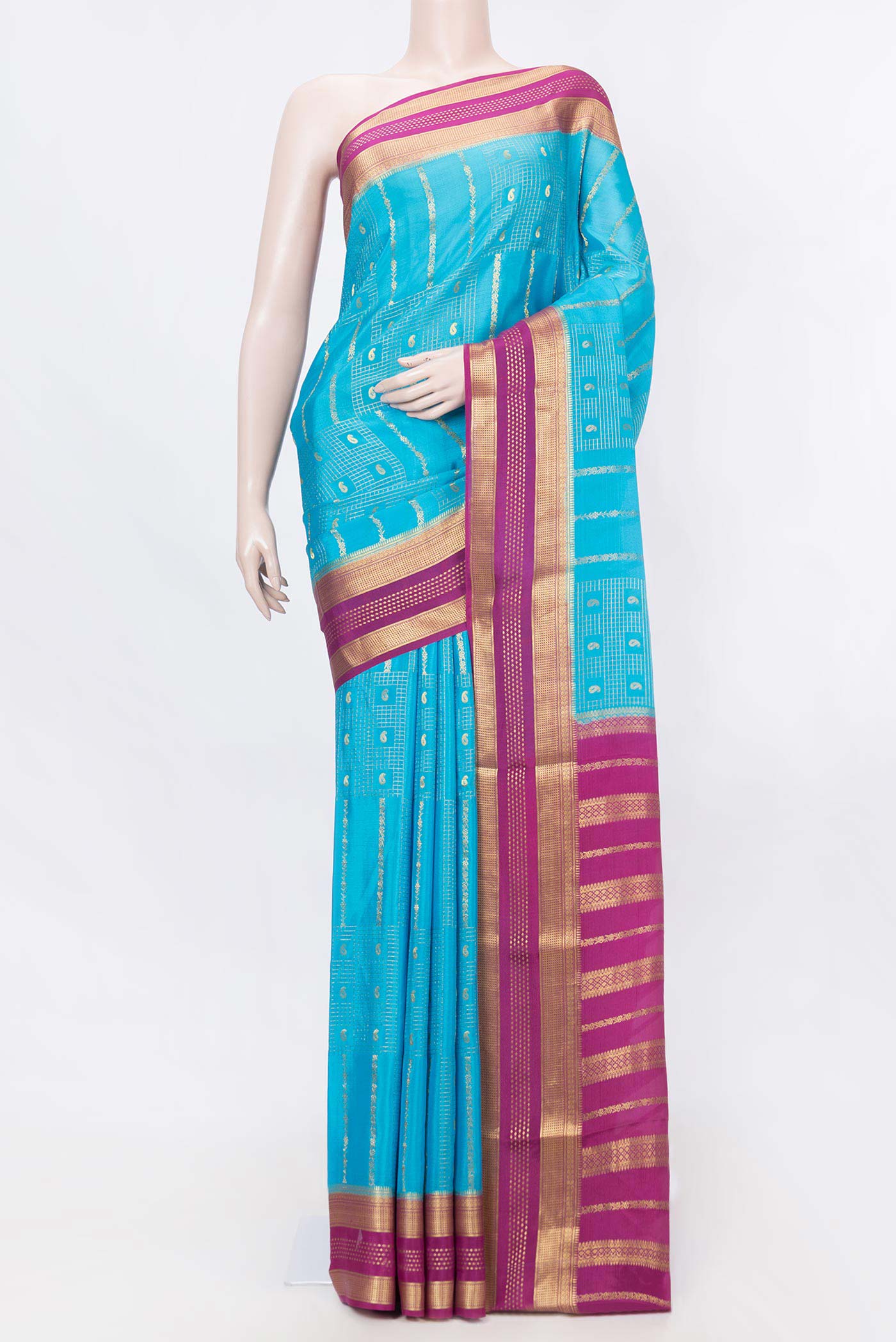 Sky Blue Dual Tone Mysore Crepe Saree