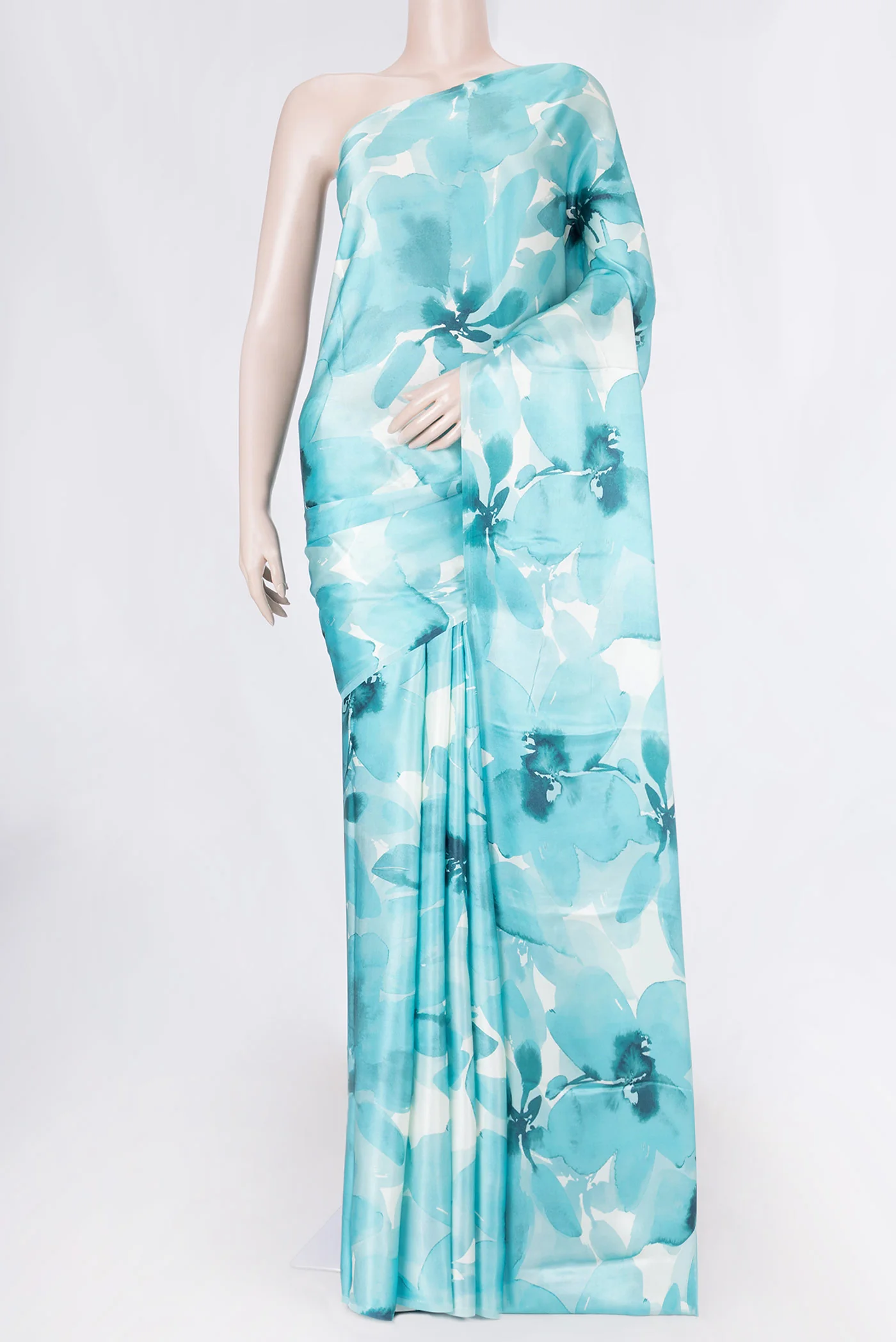 Sky Blue Satin Silk Saree