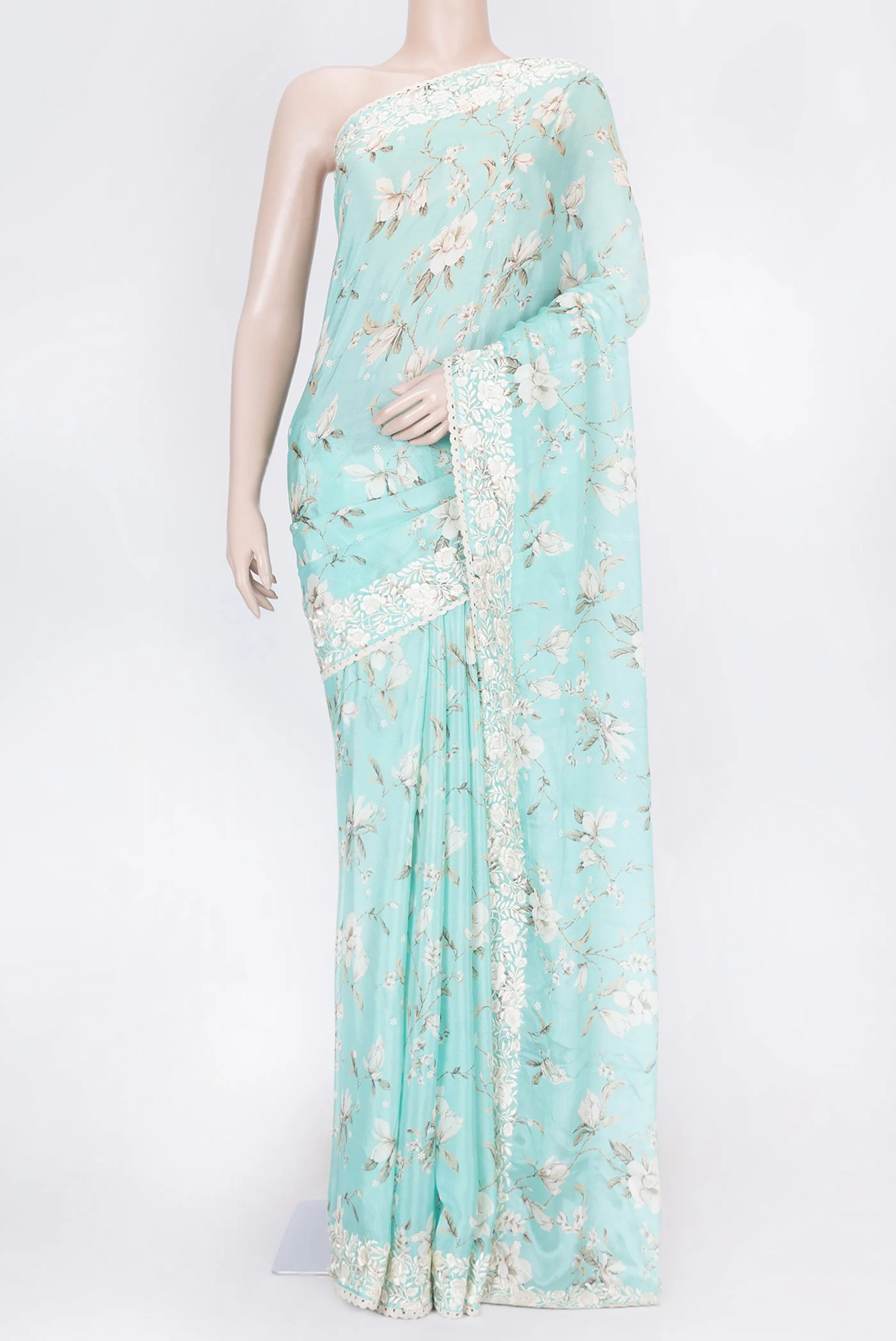 Sky Blue Dual Tone Mysore Crepe Saree
