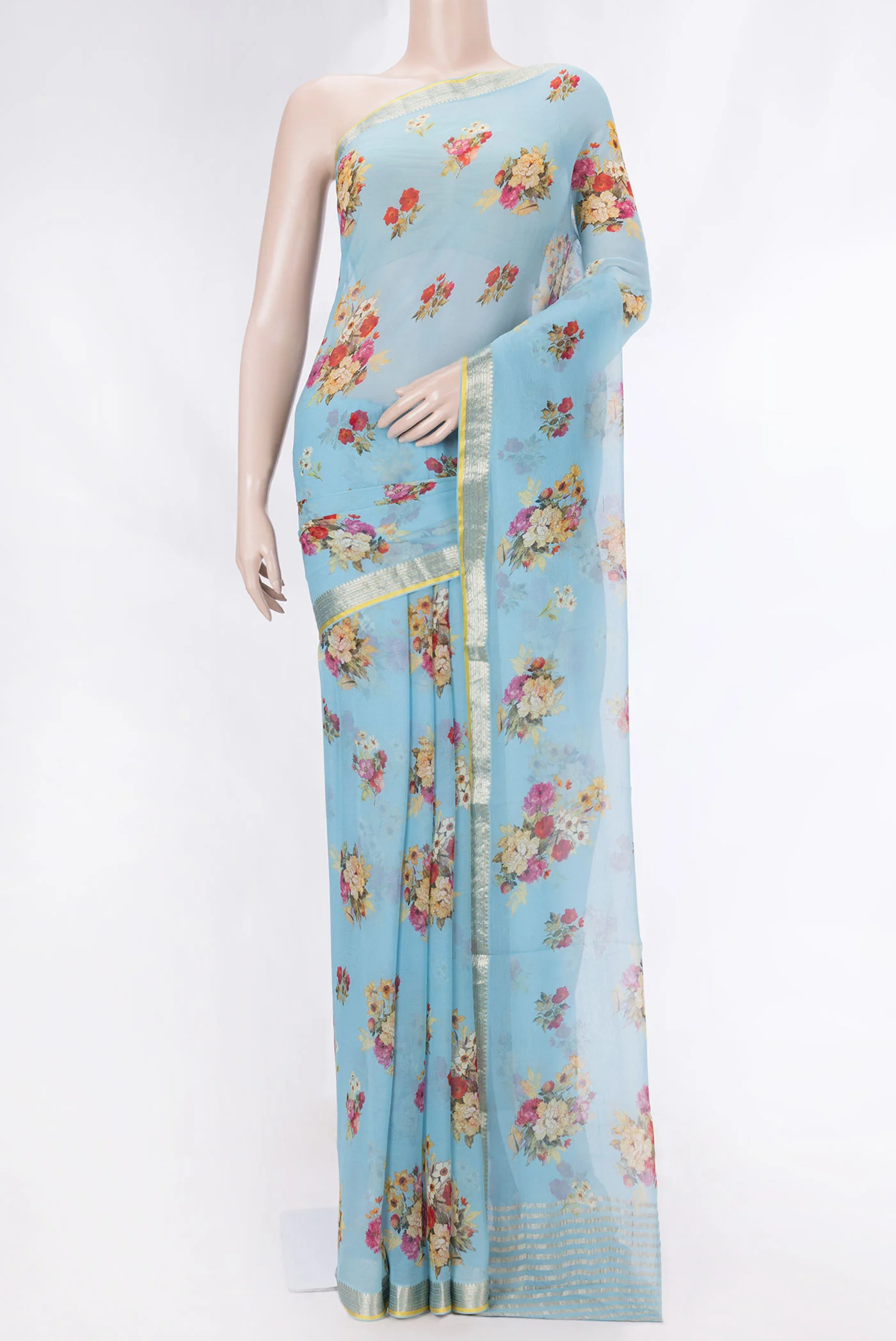 Sky Blue Mysore Chiffon Saree