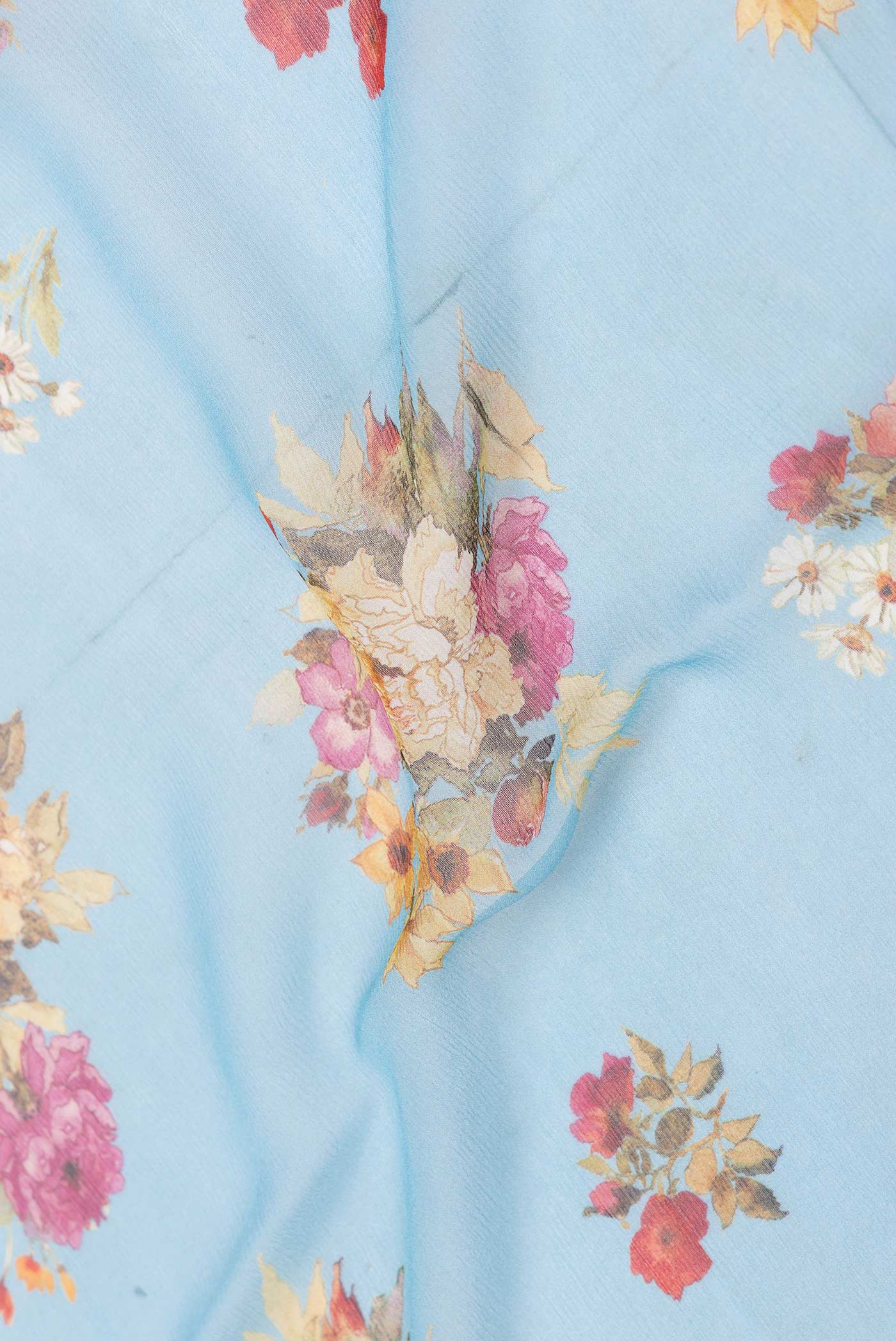 Sky Blue Mysore Chiffon Saree - Image 2