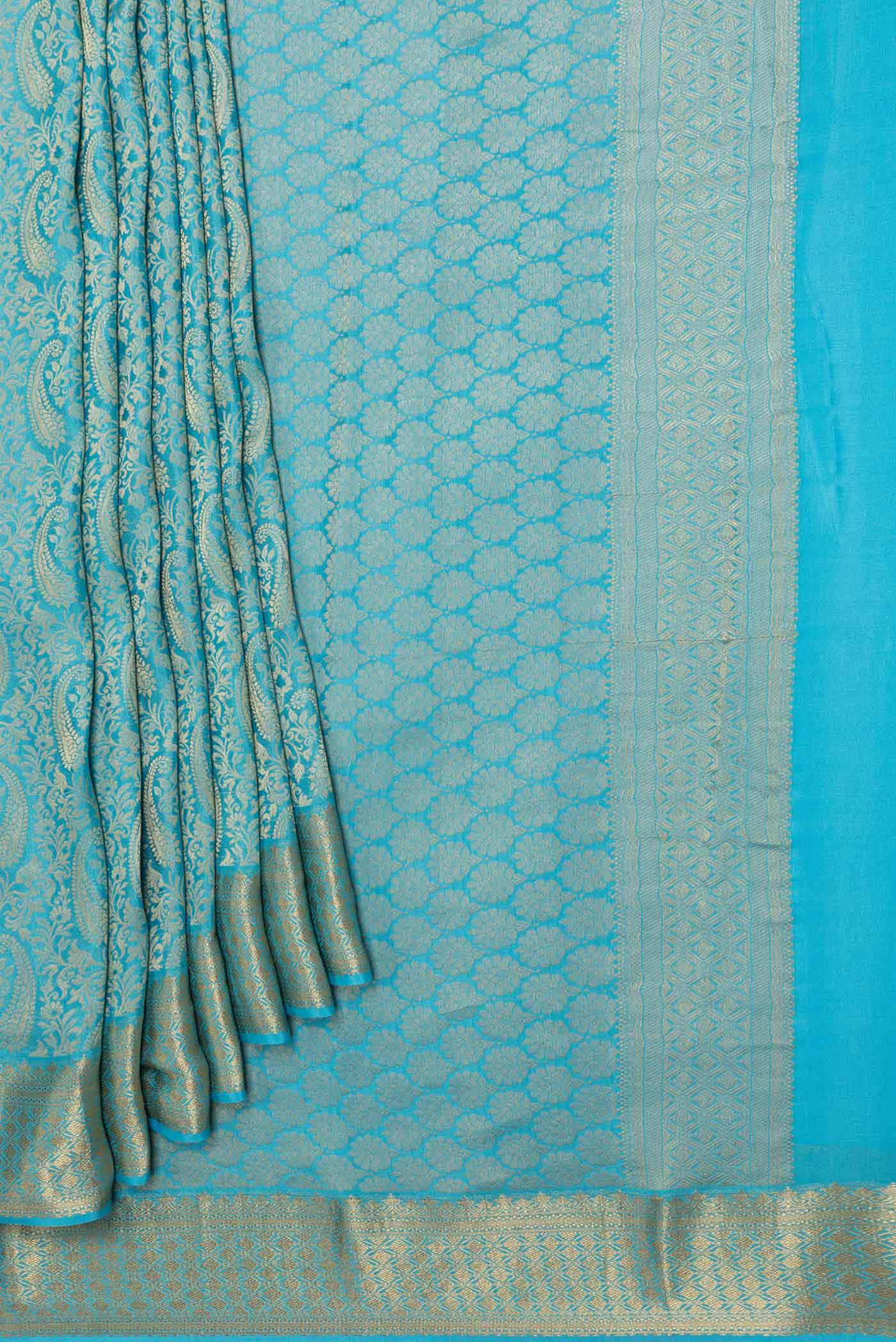 Sky Blue Dual Tone Mysore Crepe Saree - Image 4