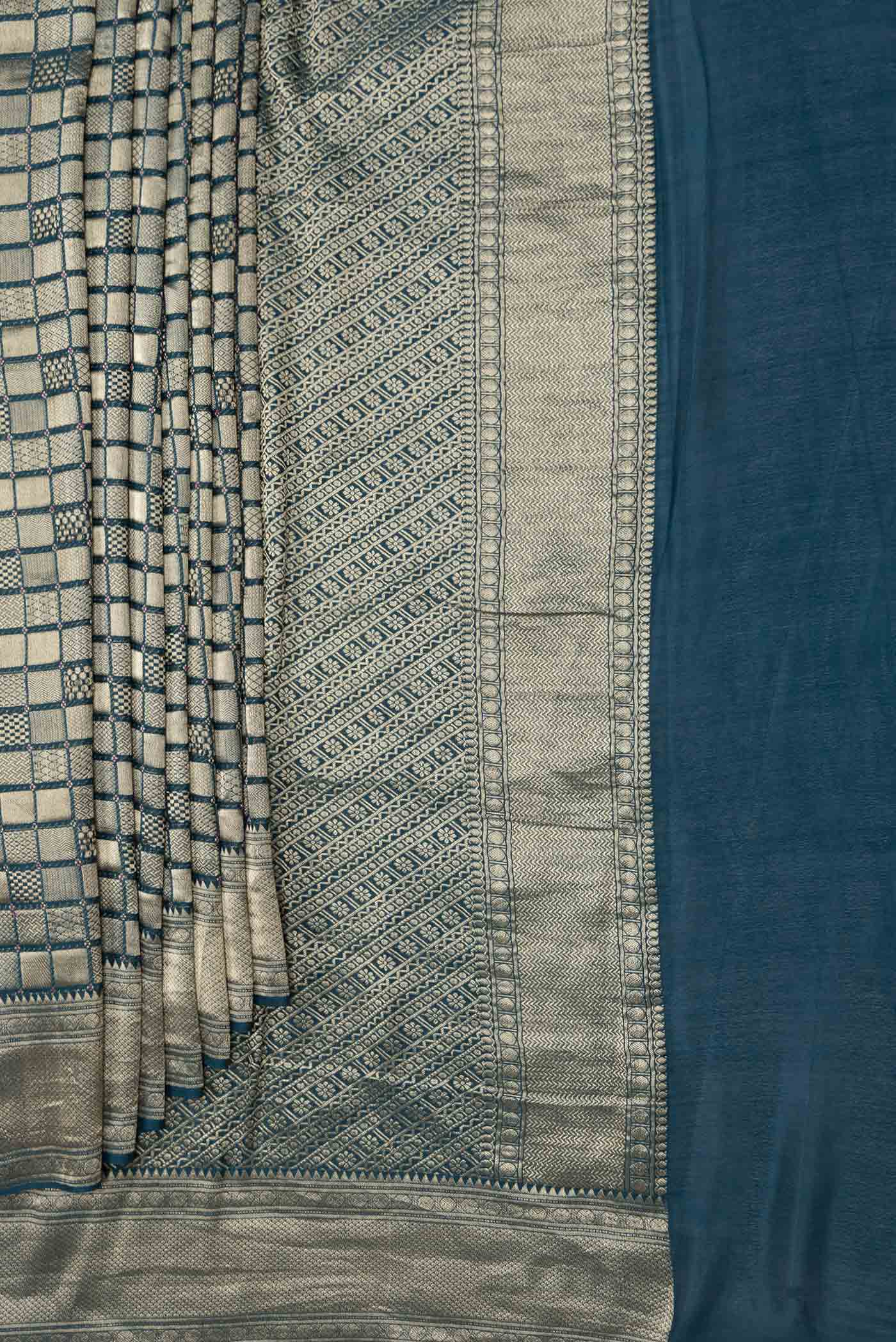 Sky Blue Dual Tone Mysore Georgette Saree - Image 4